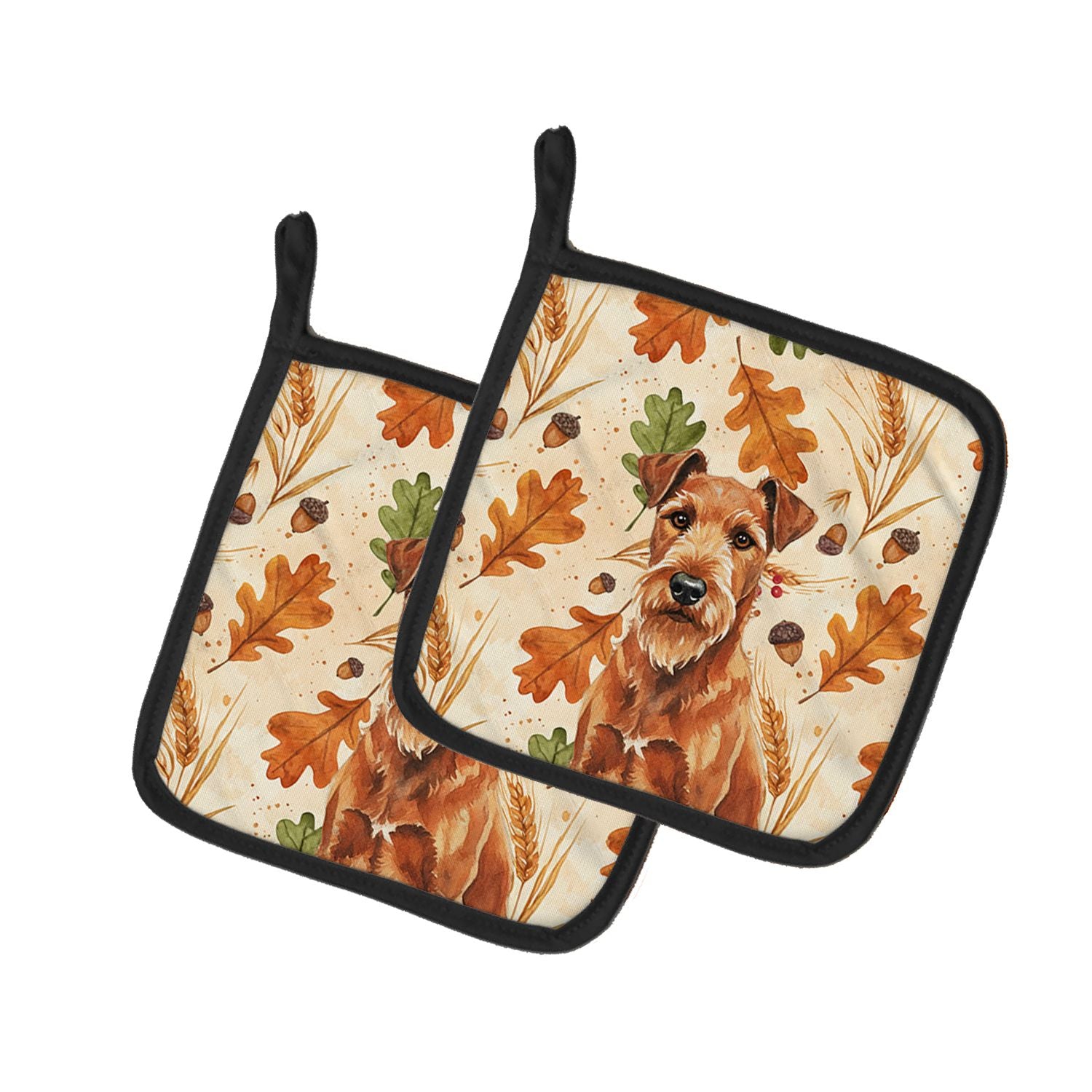 Irish Terrier Heirloom Fall Pair of Pot Holders Pair 7.5x7.5 Quilted Insulated Hot Pads Decorative Kitchen Gift Made in USA