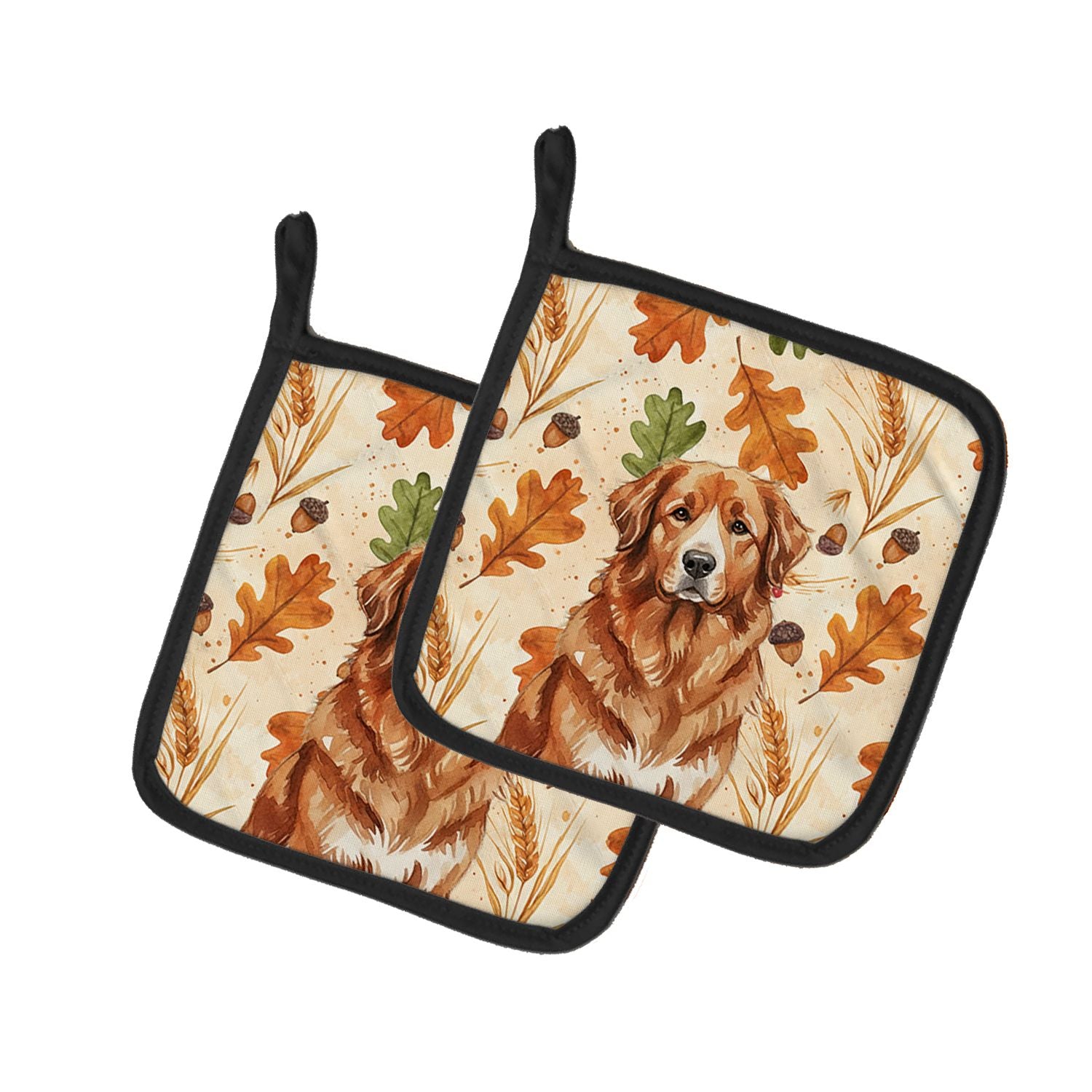Reddish Brown Great Pyrenees Heirloom Fall Pair of Pot Holders Pair 7.5x7.5 Quilted Insulated Hot Pads Decorative Kitchen Gift M