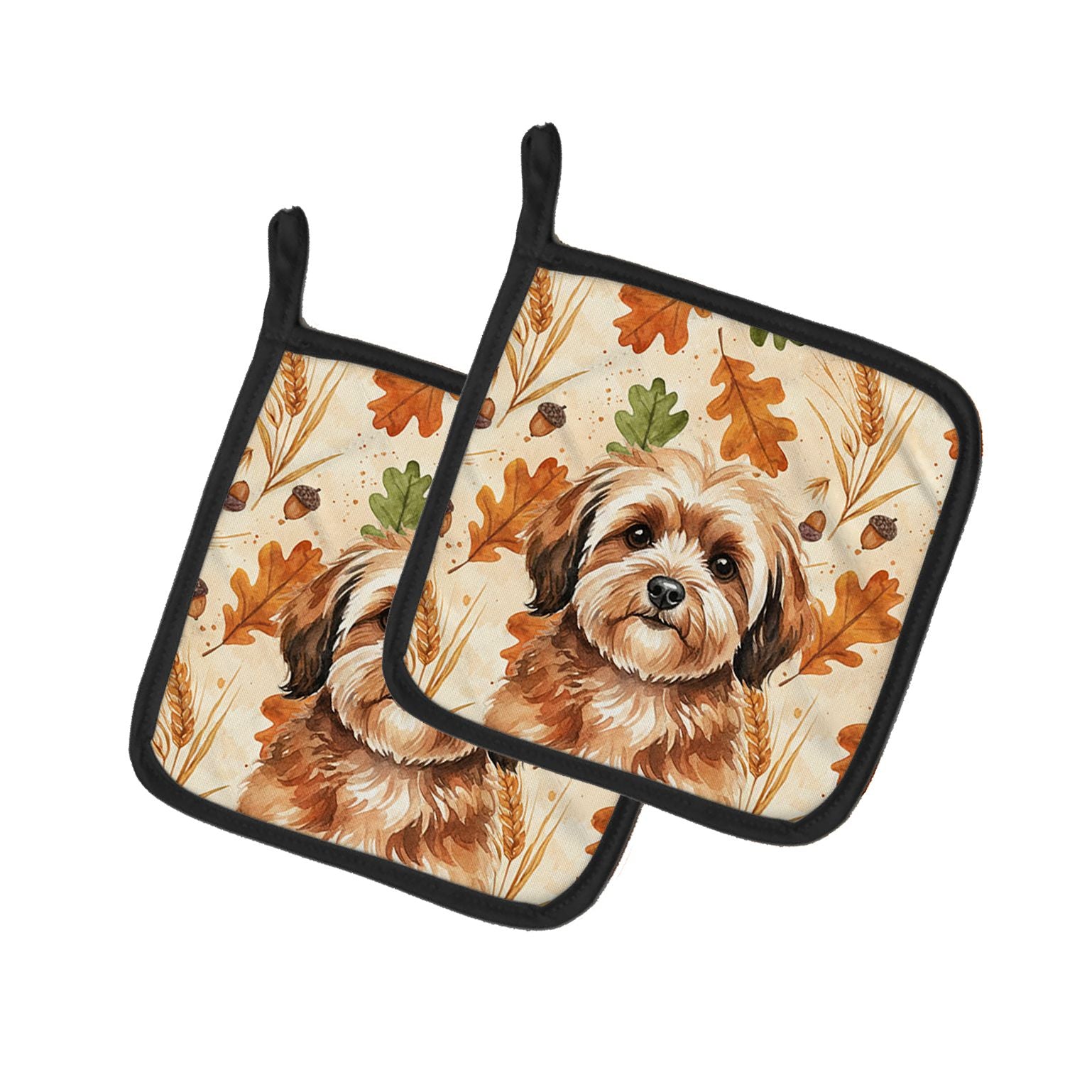 Sable Havanese Heirloom Fall Pair of Pot Holders Pair 7.5x7.5 Quilted Insulated Hot Pads Decorative Kitchen Gift Made in USA