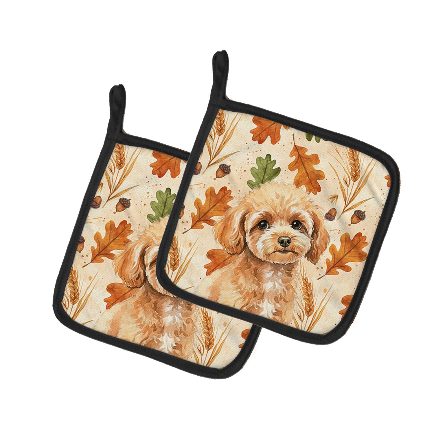 Toy Apricot Poodle Heirloom Fall Pair of Pot Holders Pair 7.5x7.5 Quilted Insulated Hot Pads Decorative Kitchen Gift Made in USA
