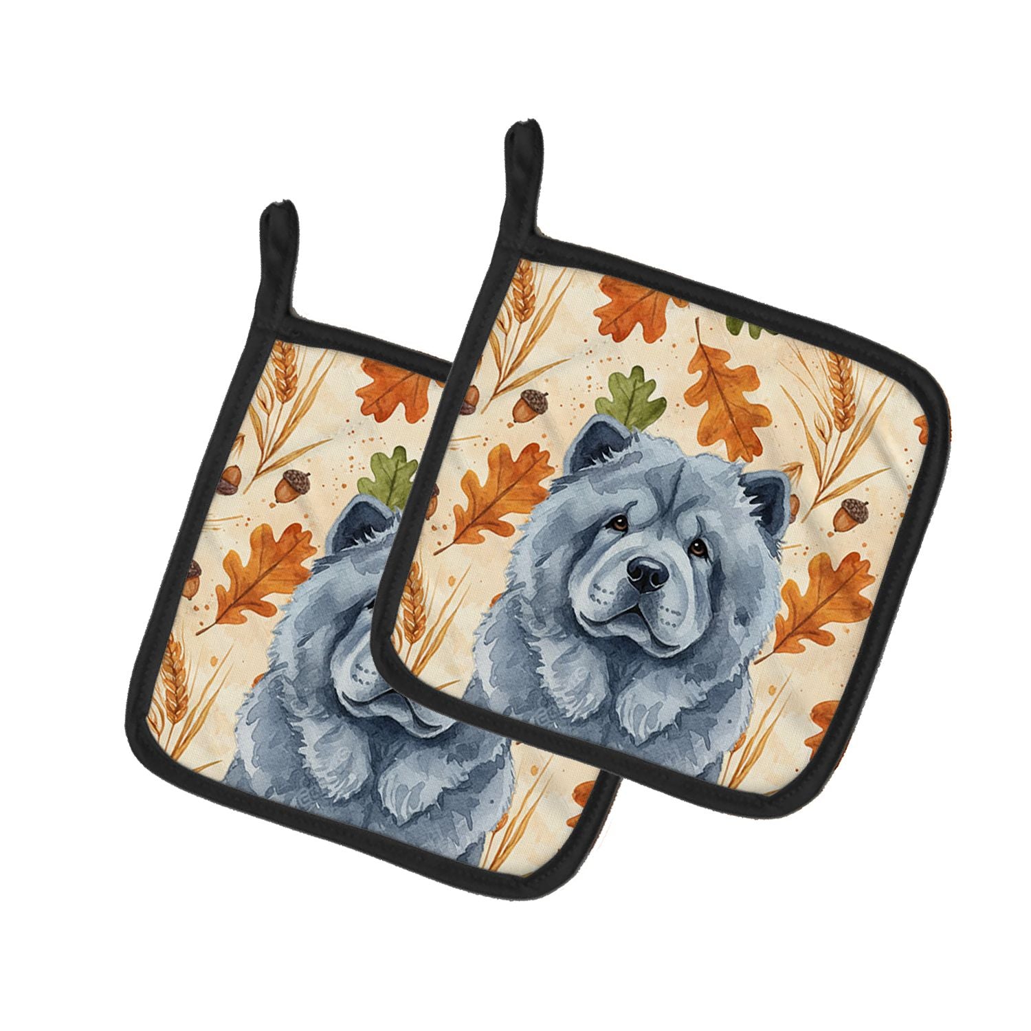 Blue Chow Chow Heirloom Fall Pair of Pot Holders Pair 7.5x7.5 Quilted Insulated Hot Pads Decorative Kitchen Gift Made in USA