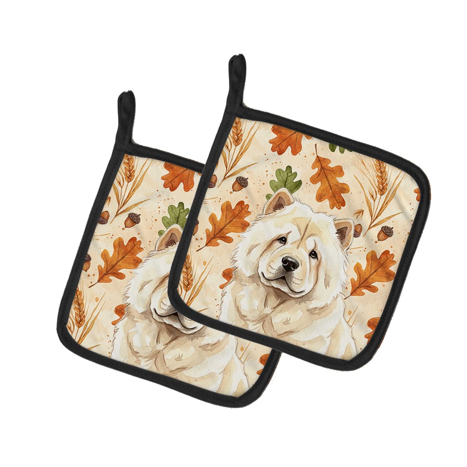 Cream Chow Chow Heirloom Fall Pair of Pot Holders Pair 7.5x7.5 Quilted Insulated Hot Pads Decorative Kitchen Gift Made in USA