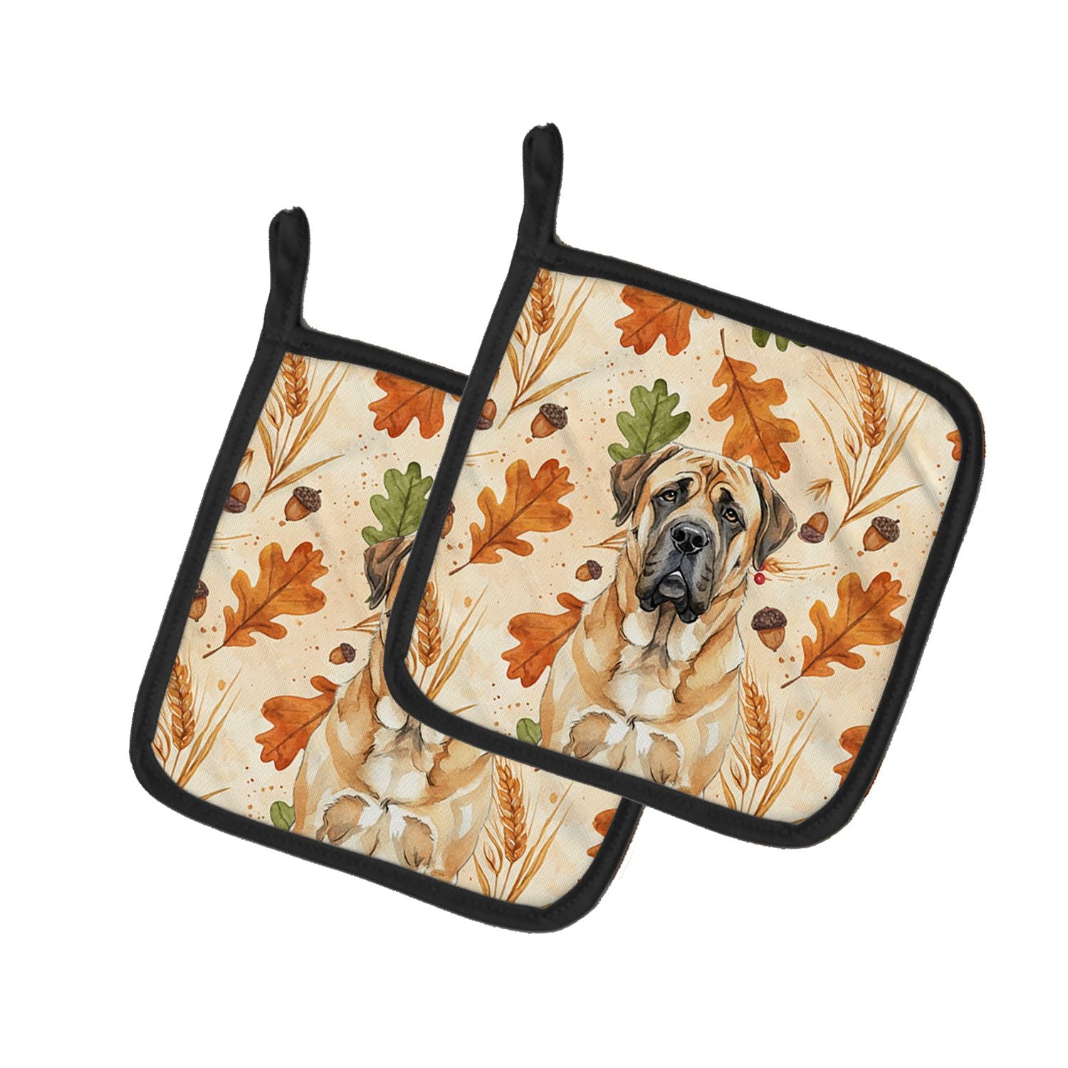 Apricot English Mastiff Heirloom Fall Pair of Pot Holders Pair 7.5x7.5 Quilted Insulated Hot Pads Decorative Kitchen Gift Made i