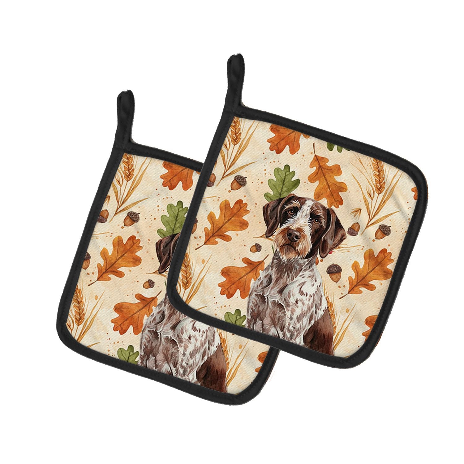 Roan German Wirehaired Pointer Heirloom Fall Pair of Pot Holders Pair 7.5x7.5 Quilted Insulated Hot Pads Decorative Kitchen Gift