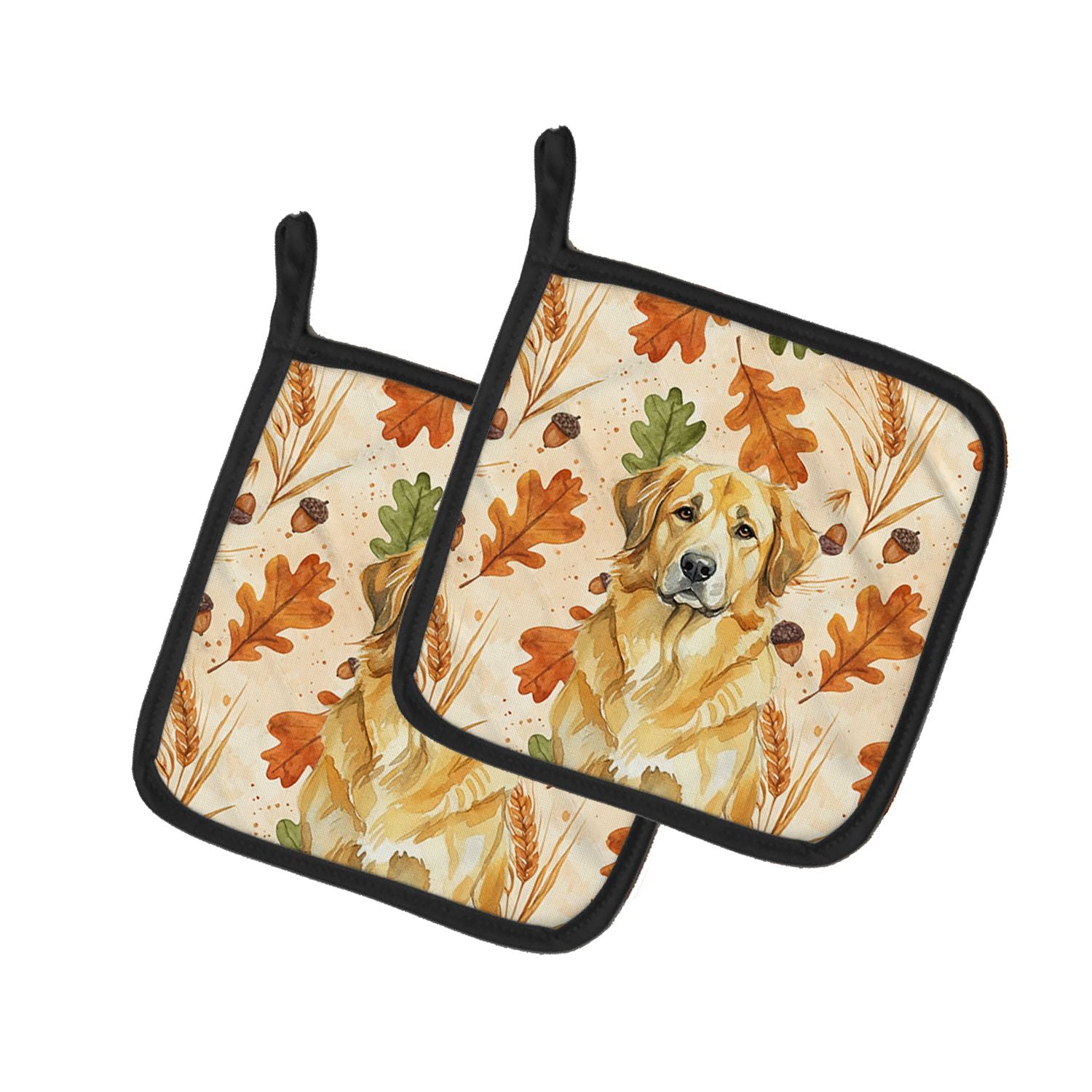 Lion Yellow Leonberger Heirloom Fall Pair of Pot Holders Pair 7.5x7.5 Quilted Insulated Hot Pads Decorative Kitchen Gift Made in