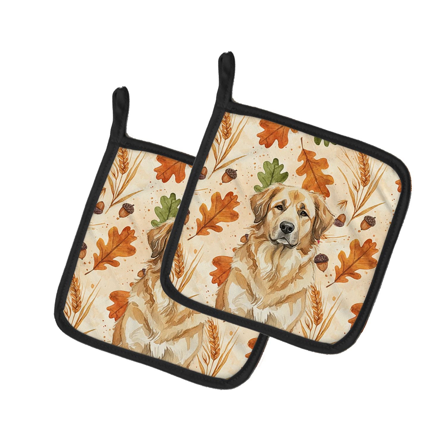 Sandy Leonberger Heirloom Fall Pair of Pot Holders Pair 7.5x7.5 Quilted Insulated Hot Pads Decorative Kitchen Gift Made in USA