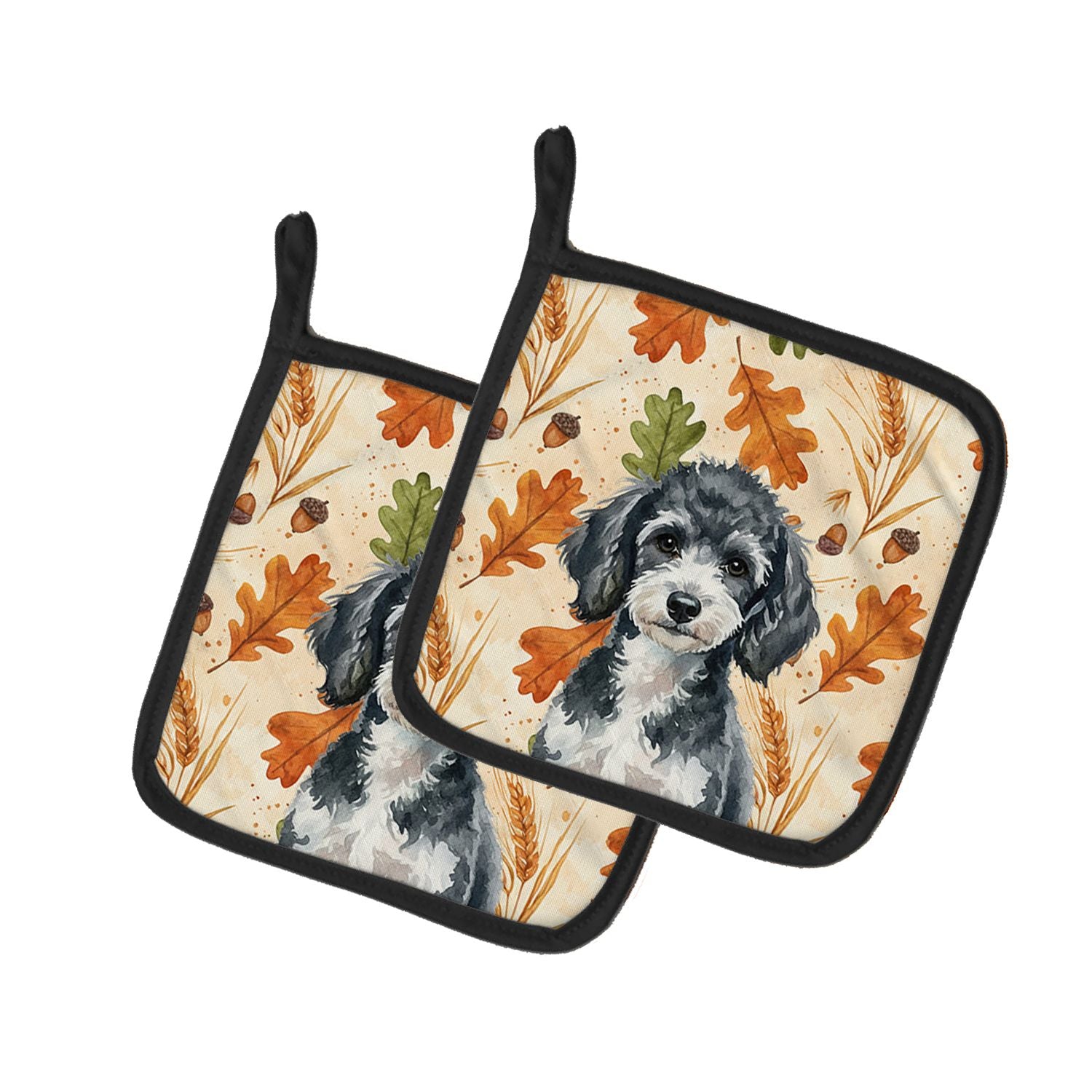 Miniature Parti Poodle Heirloom Fall Pair of Pot Holders Pair 7.5x7.5 Quilted Insulated Hot Pads Decorative Kitchen Gift Made in