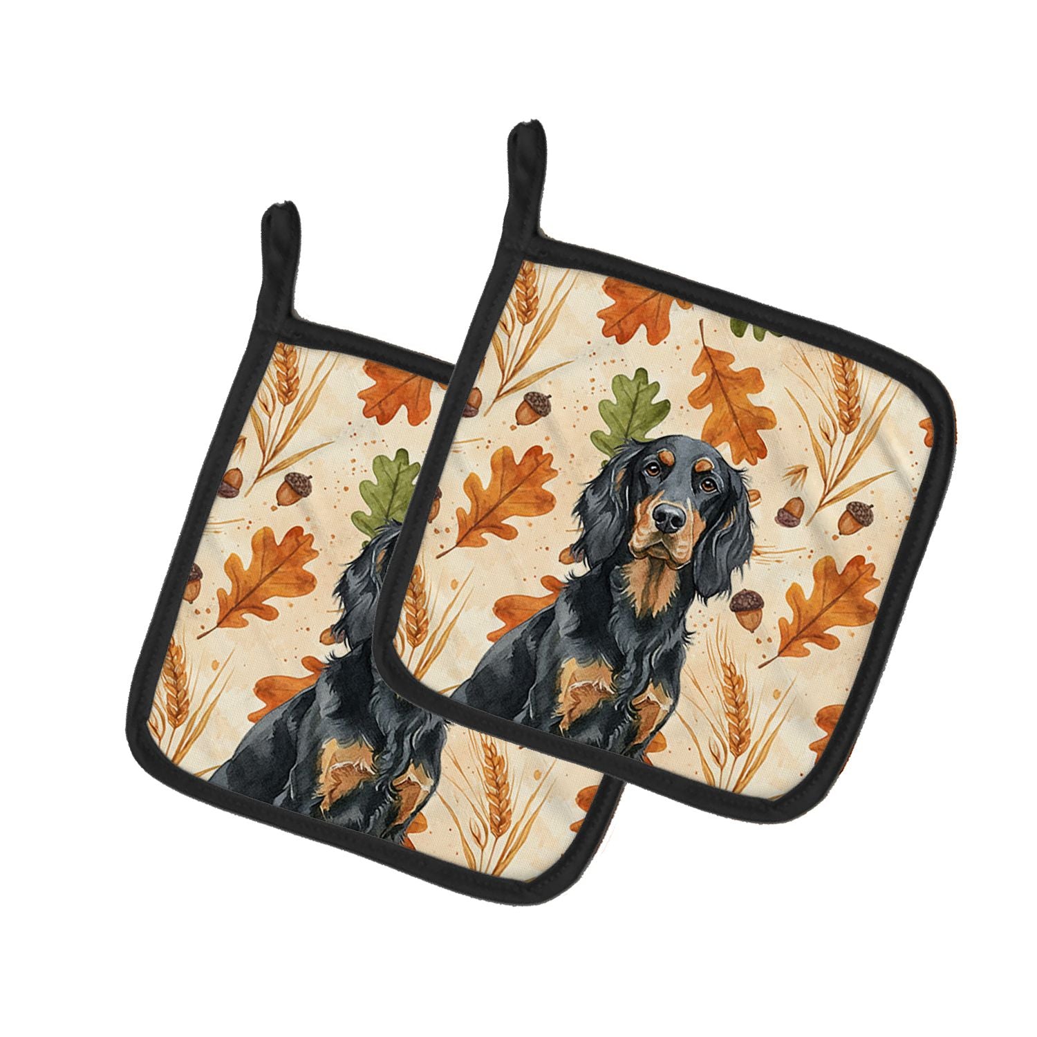 Gordon Setter Heirloom Fall Pair of Pot Holders Pair 7.5x7.5 Quilted Insulated Hot Pads Decorative Kitchen Gift Made in USA