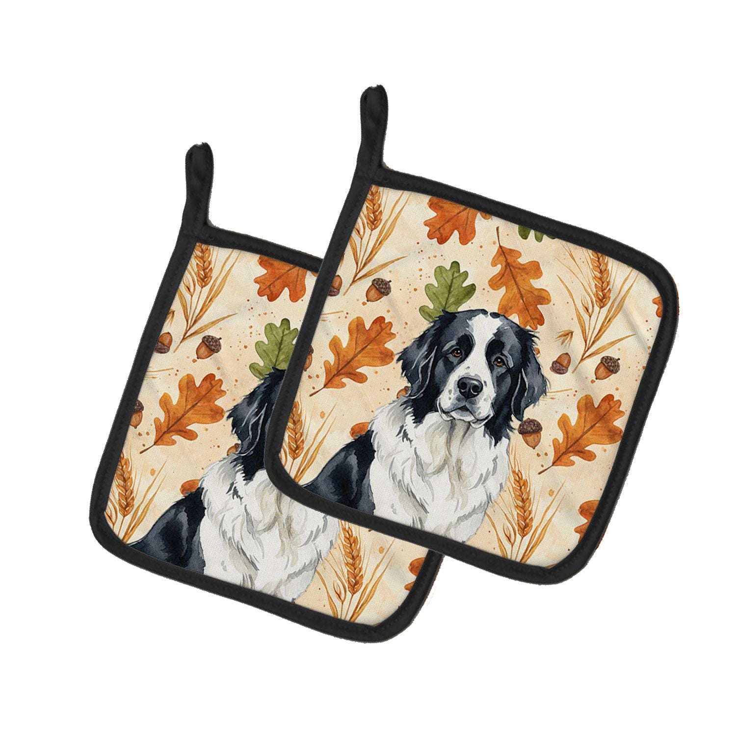 Landseer Newfoundland Heirloom Fall Pair of Pot Holders Pair 7.5x7.5 Quilted Insulated Hot Pads Decorative Kitchen Gift Made in 