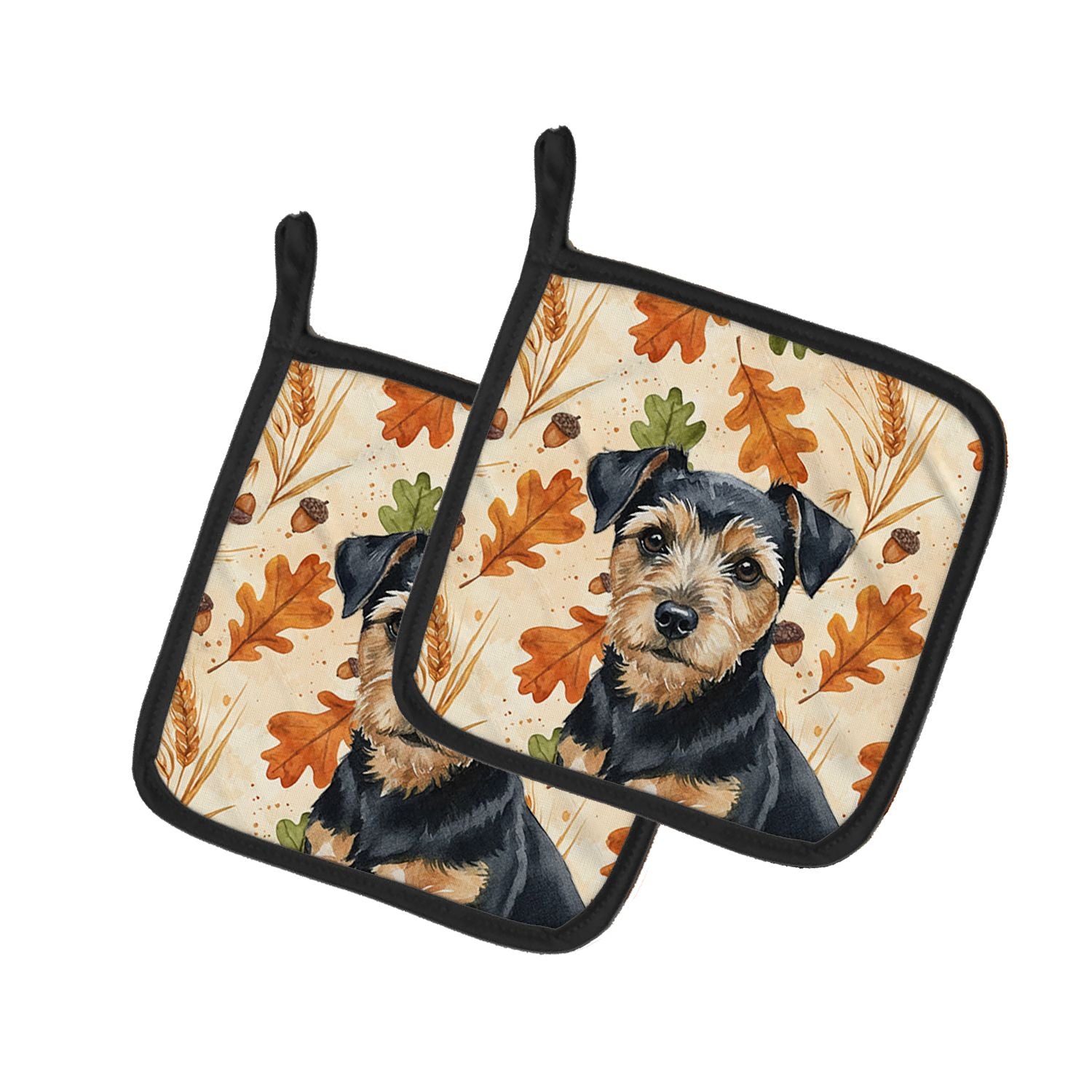 Black and Tan Norfolk Terrier Heirloom Fall Pair of Pot Holders Pair 7.5x7.5 Quilted Insulated Hot Pads Decorative Kitchen Gift 