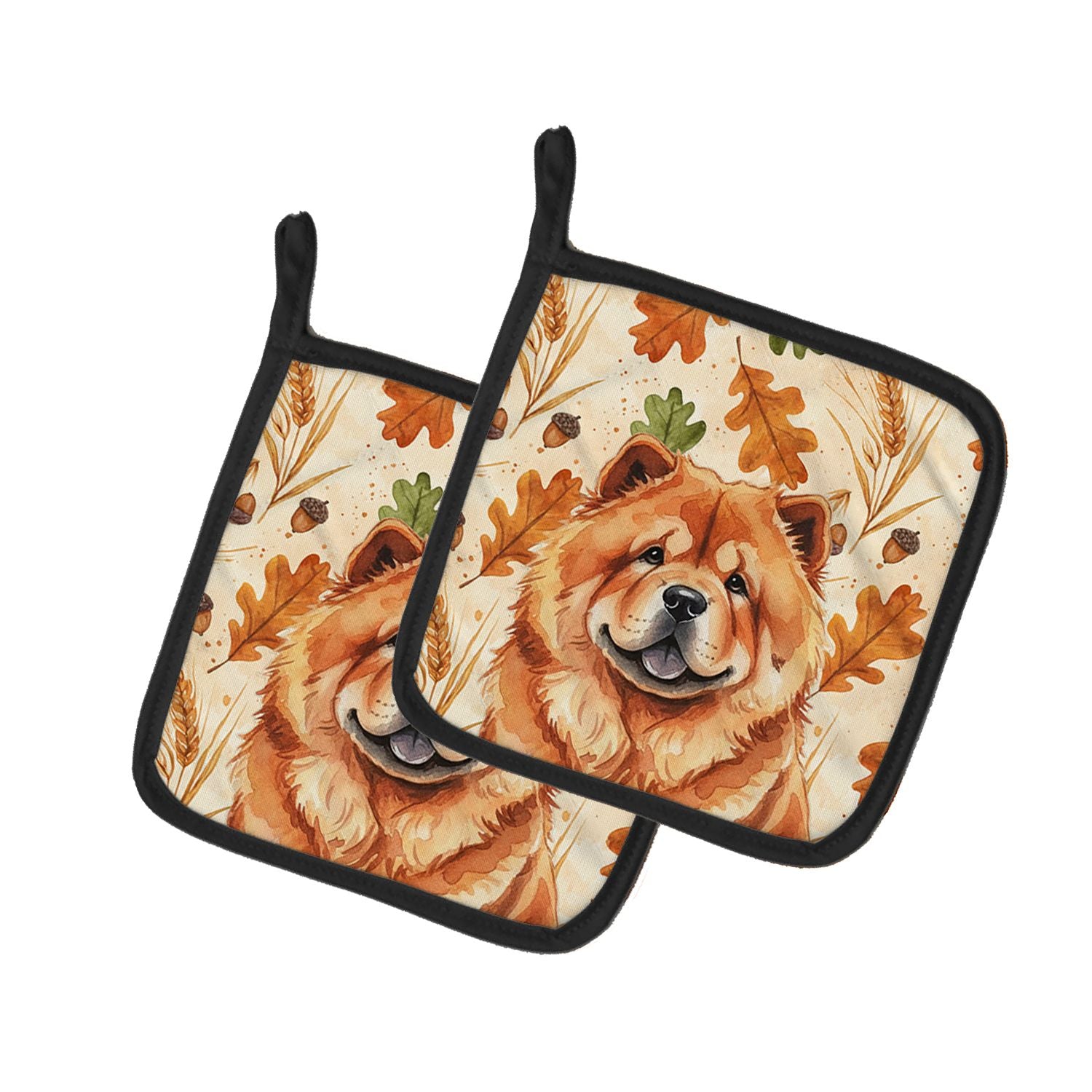 Red Chow Chow Heirloom Fall Pair of Pot Holders Pair 7.5x7.5 Quilted Insulated Hot Pads Decorative Kitchen Gift Made in USA