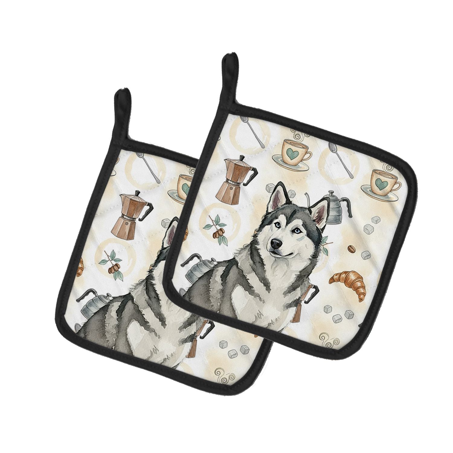 Gray and White Alaskan Malamute Coffee Bar Pair of Pot Holders Pair 7.5x7.5 Quilted Insulated Hot Pads Decorative Kitchen Gift M