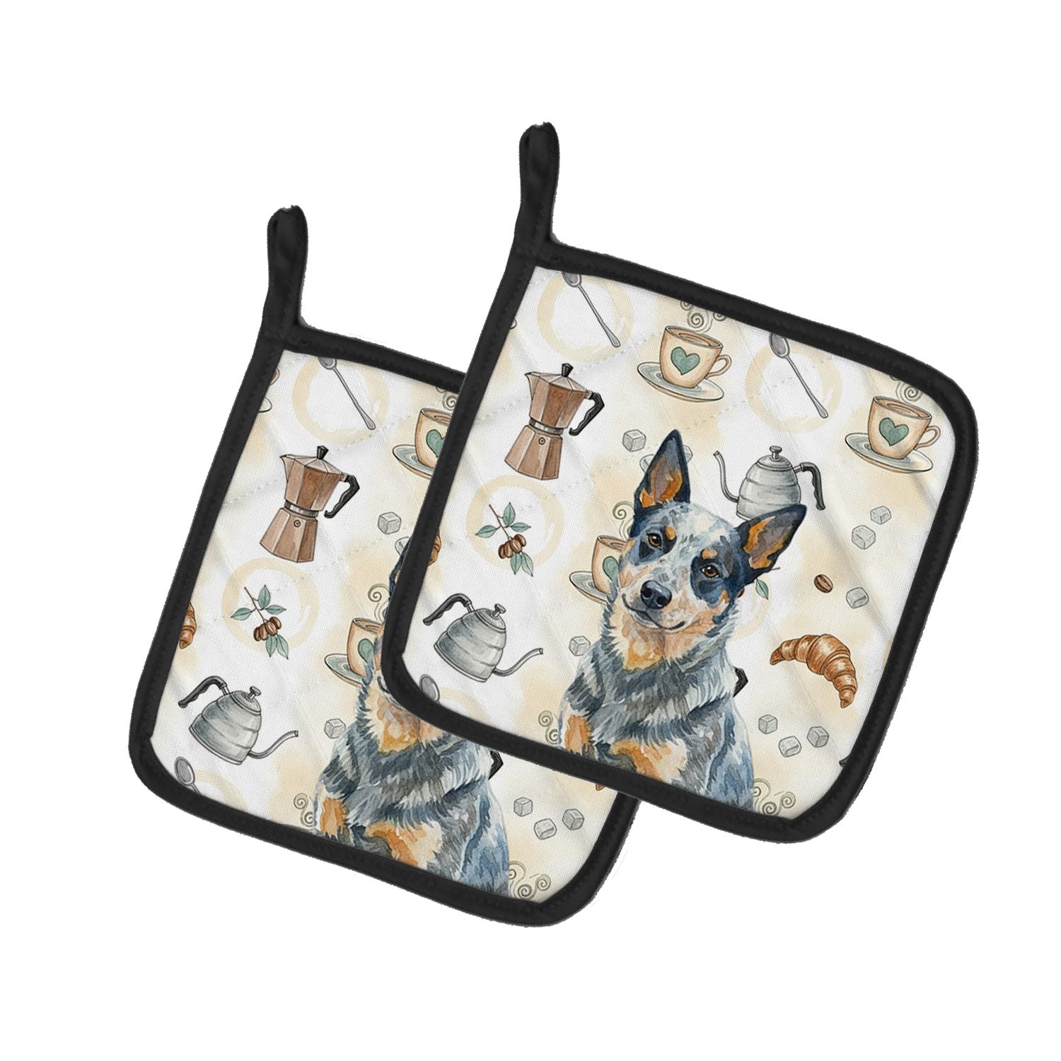Blue Heeler Australian Cattle Dog Coffee Bar Pair of Pot Holders Pair 7.5x7.5 Quilted Insulated Hot Pads Decorative Kitchen Gift