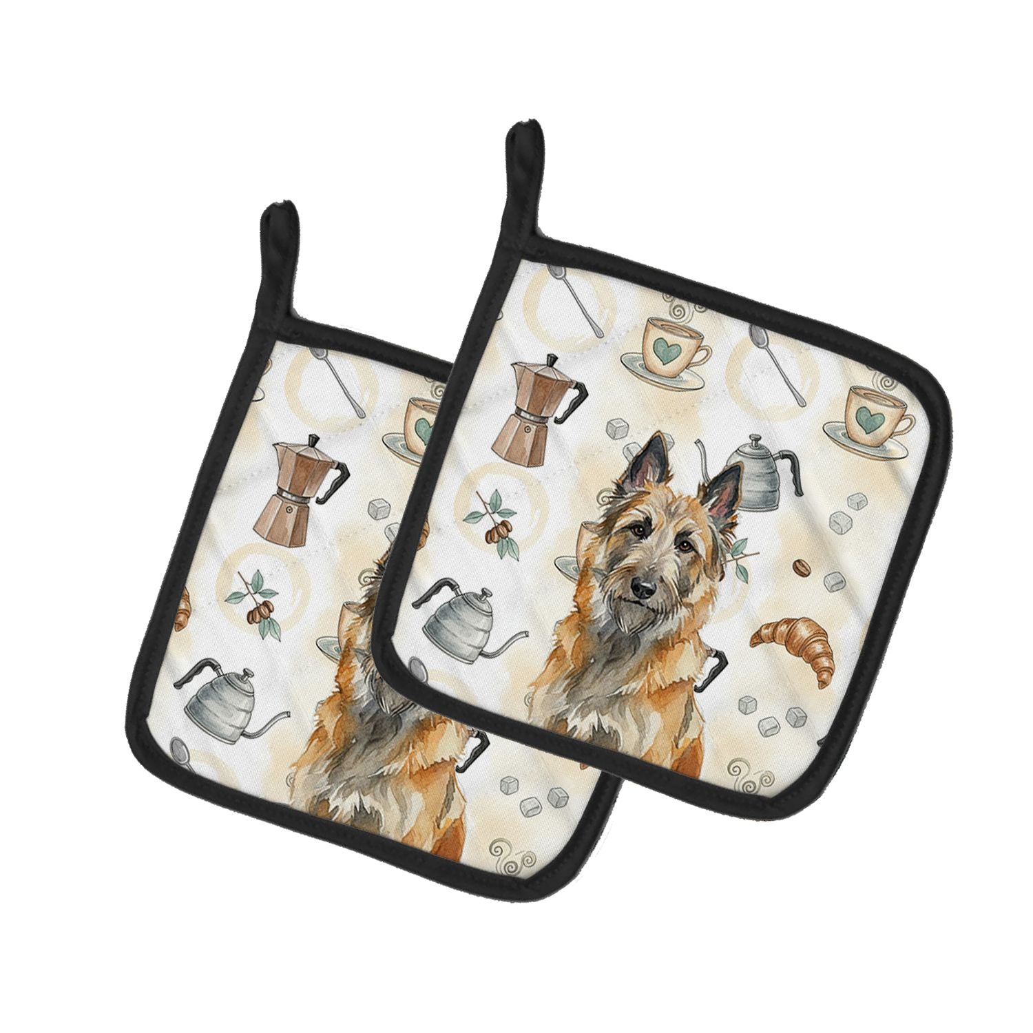 Belgian Laekenois Coffee Bar Pair of Pot Holders Pair 7.5x7.5 Quilted Insulated Hot Pads Decorative Kitchen Gift Made in USA