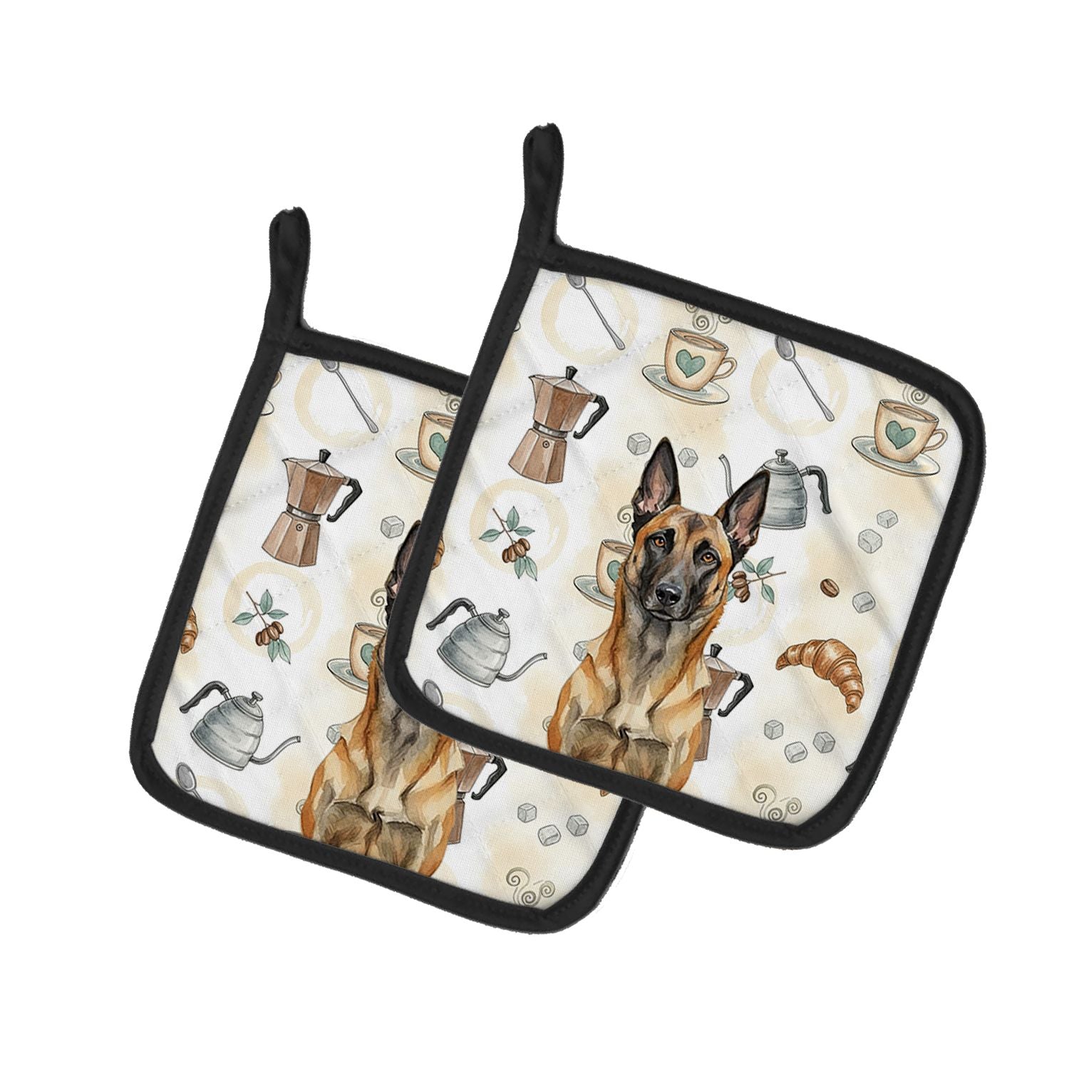 Belgian Malinois Coffee Bar Pair of Pot Holders Pair 7.5x7.5 Quilted Insulated Hot Pads Decorative Kitchen Gift Made in USA