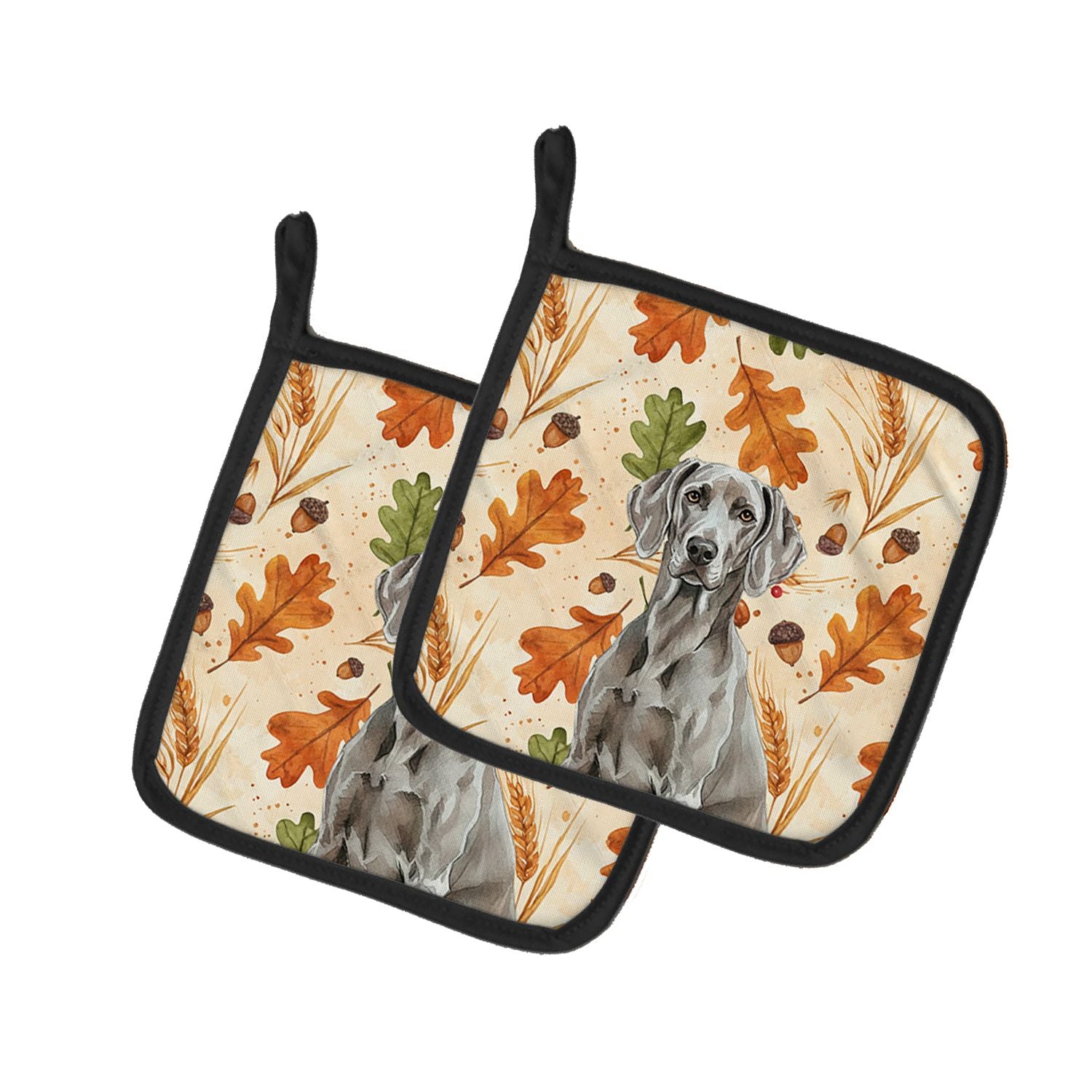 Weimaraner Heirloom Fall Pair of Pot Holders Pair 7.5x7.5 Quilted Insulated Hot Pads Decorative Kitchen Gift Made in USA