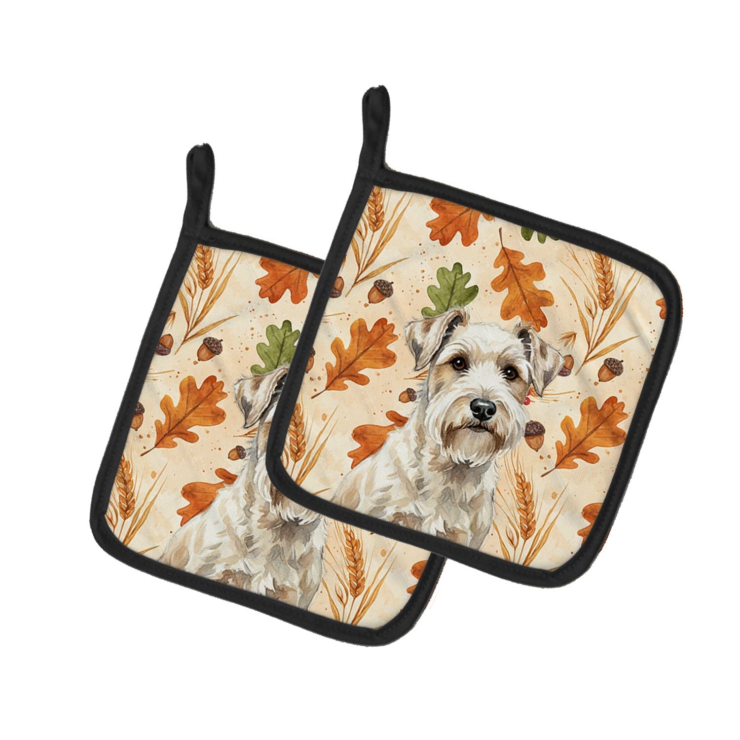Sealyham Terrier Heirloom Fall Pair of Pot Holders Pair 7.5x7.5 Quilted Insulated Hot Pads Decorative Kitchen Gift Made in USA