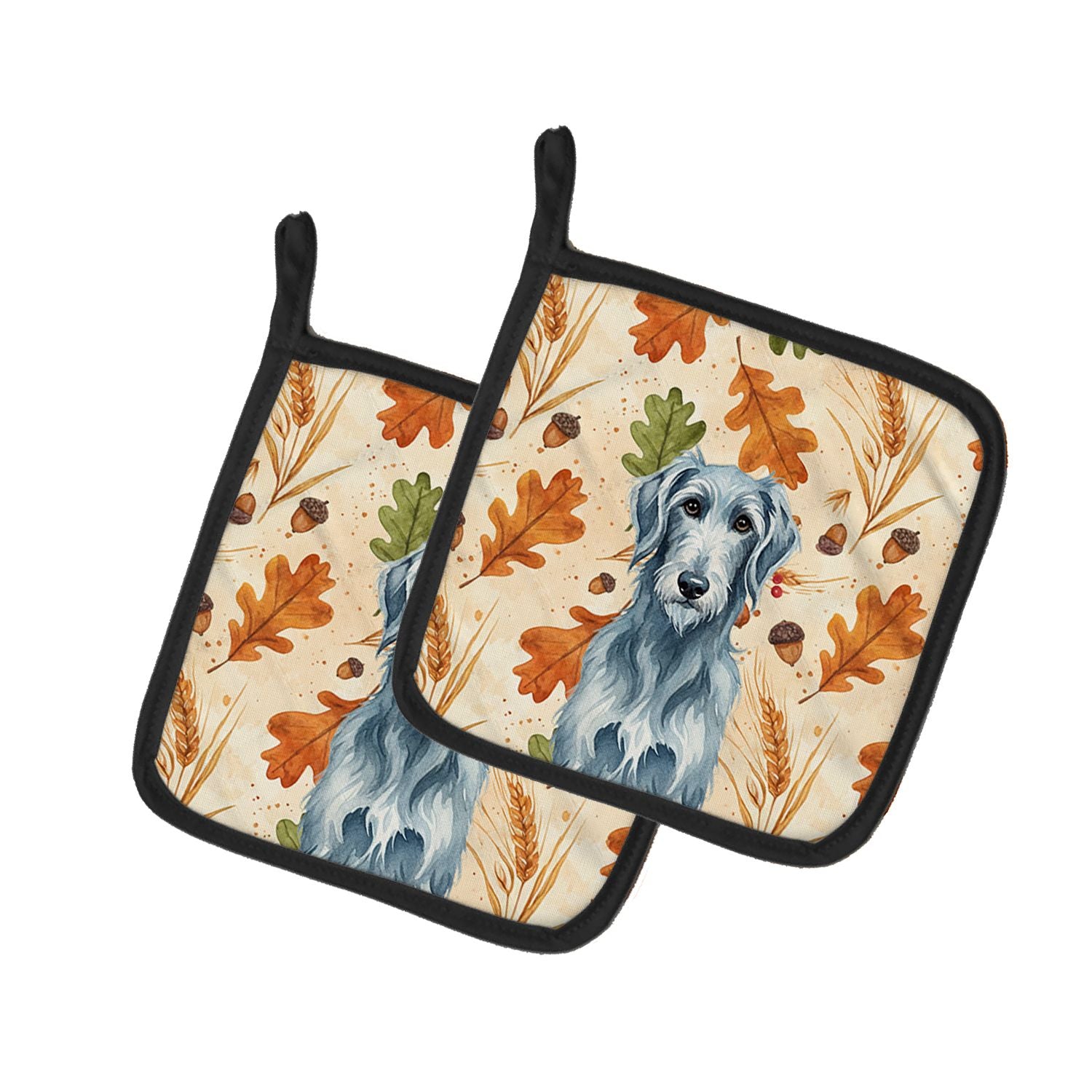 Blue-Gray Scottish Deerhound Heirloom Fall Pair of Pot Holders Pair 7.5x7.5 Quilted Insulated Hot Pads Decorative Kitchen Gift M