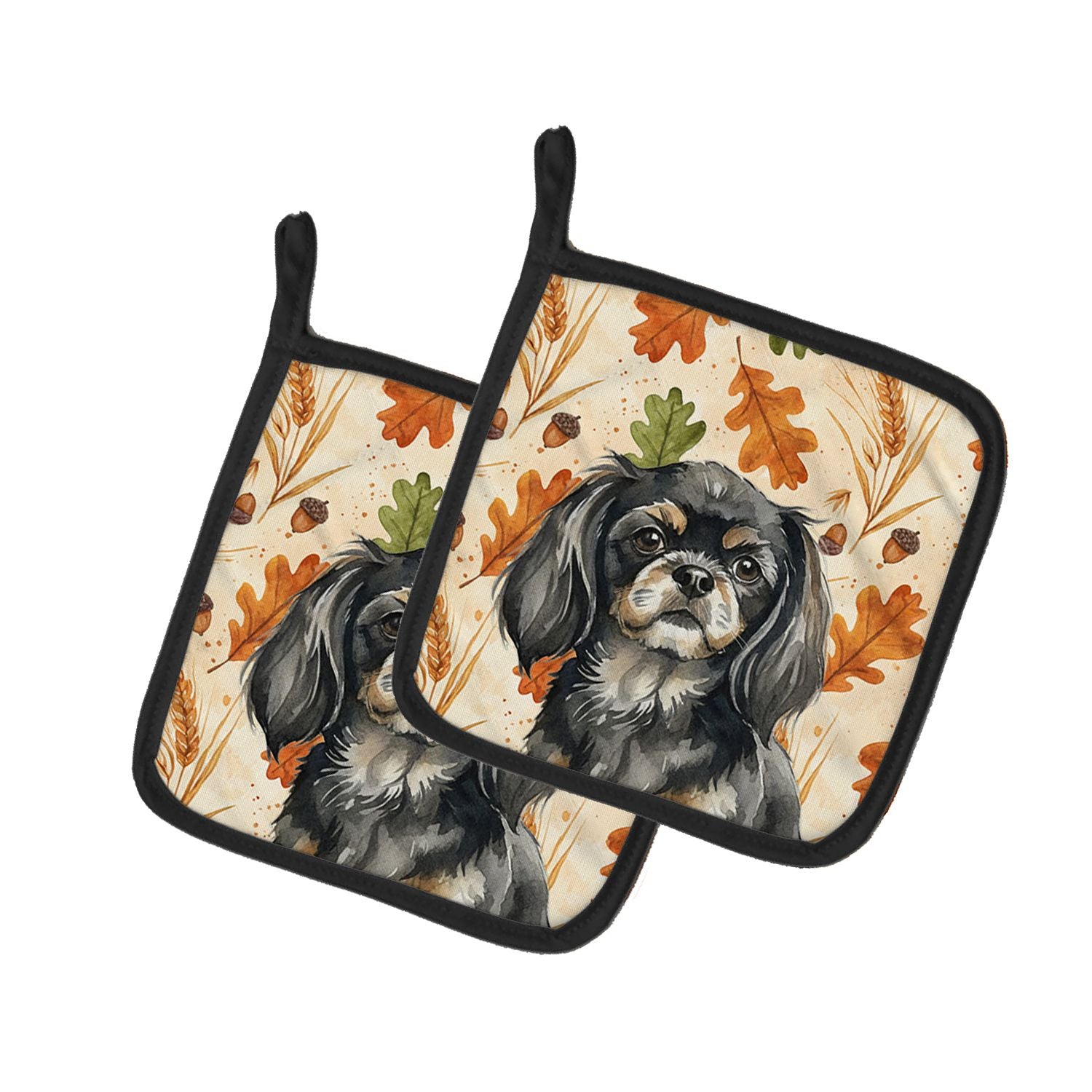 Black and Tan Tibetan Spaniel Heirloom Fall Pair of Pot Holders Pair 7.5x7.5 Quilted Insulated Hot Pads Decorative Kitchen Gift 