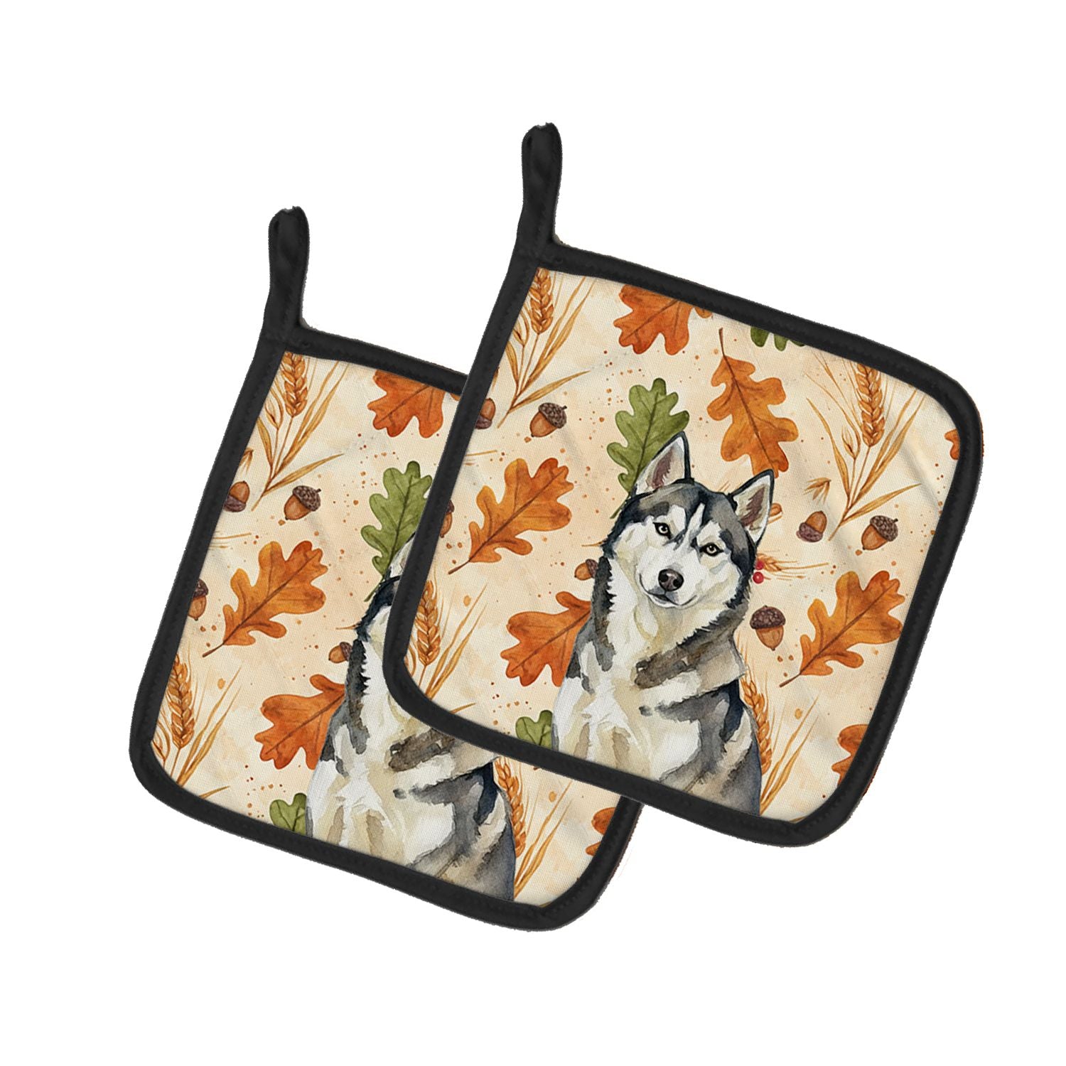 Agouti Siberian Husky Heirloom Fall Pair of Pot Holders Pair 7.5x7.5 Quilted Insulated Hot Pads Decorative Kitchen Gift Made in 
