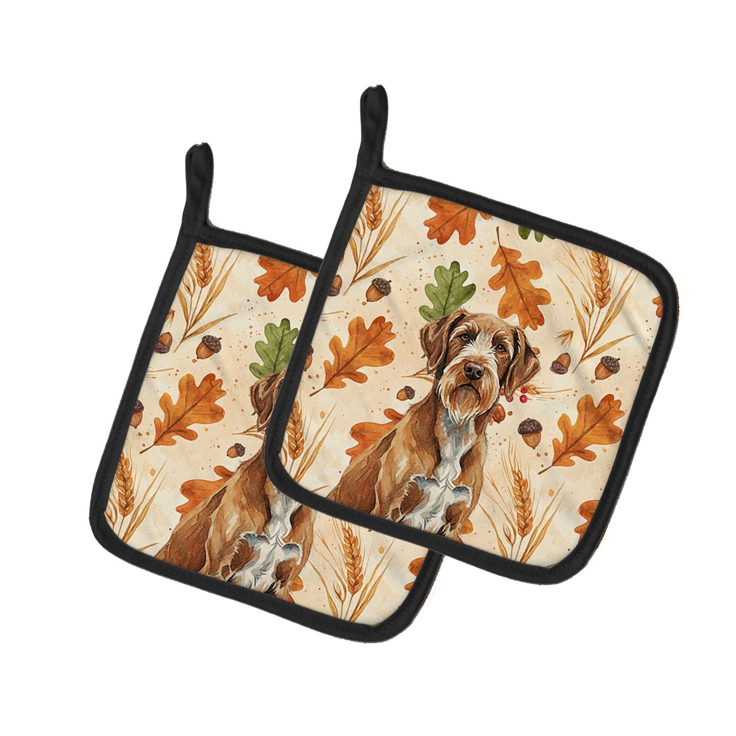 Wirehaired Pointing Griffon Heirloom Fall Pair of Pot Holders Pair 7.5x7.5 Quilted Insulated Hot Pads Decorative Kitchen Gift Ma