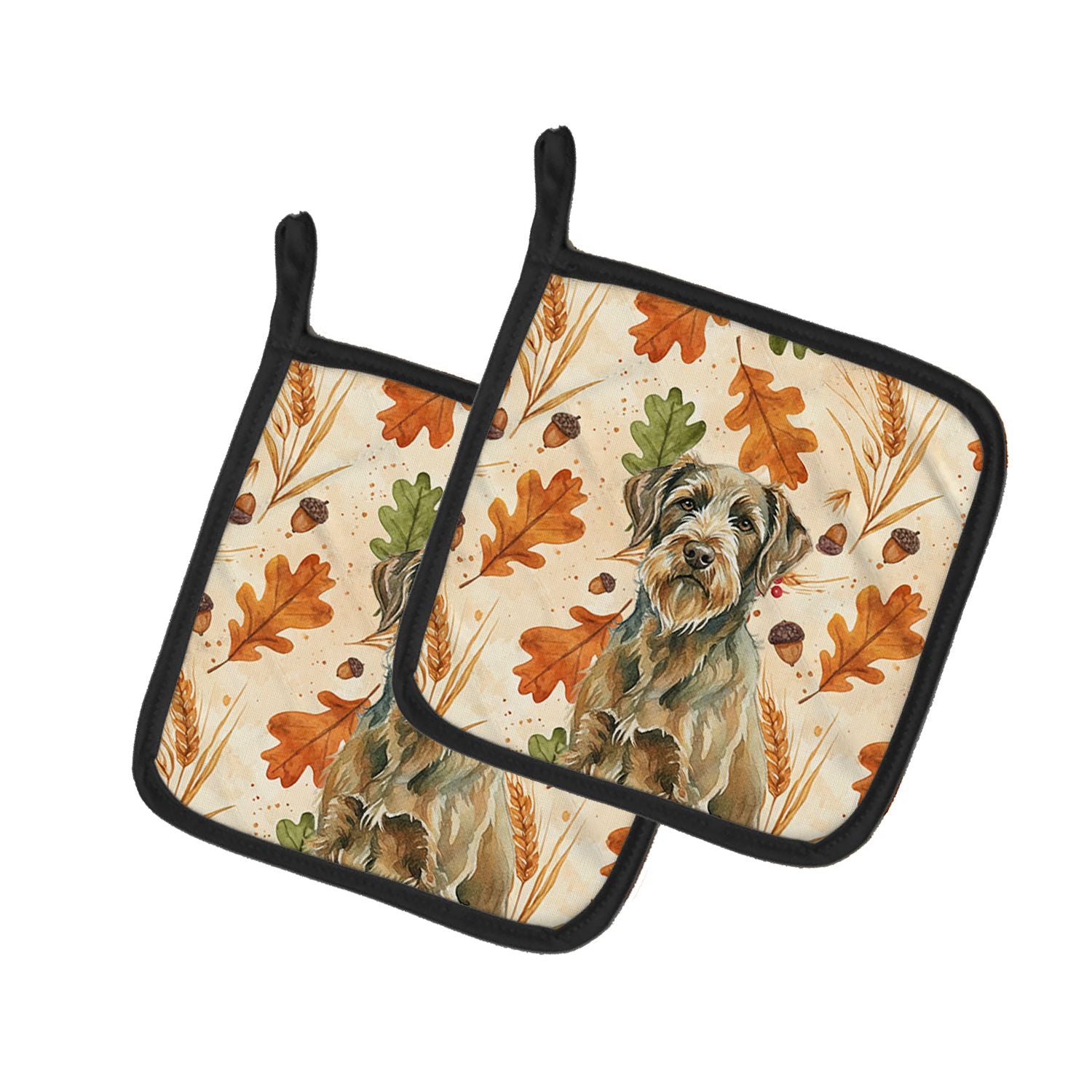 Chestnut Wirehaired Pointing Griffon Heirloom Fall Pair of Pot Holders Pair 7.5x7.5 Quilted Insulated Hot Pads Decorative Kitche