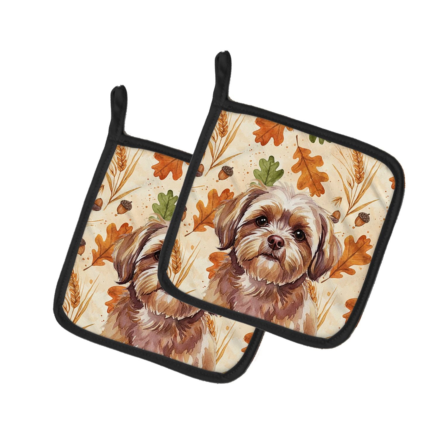 Liver Shih Tzu Heirloom Fall Pair of Pot Holders Pair 7.5x7.5 Quilted Insulated Hot Pads Decorative Kitchen Gift Made in USA