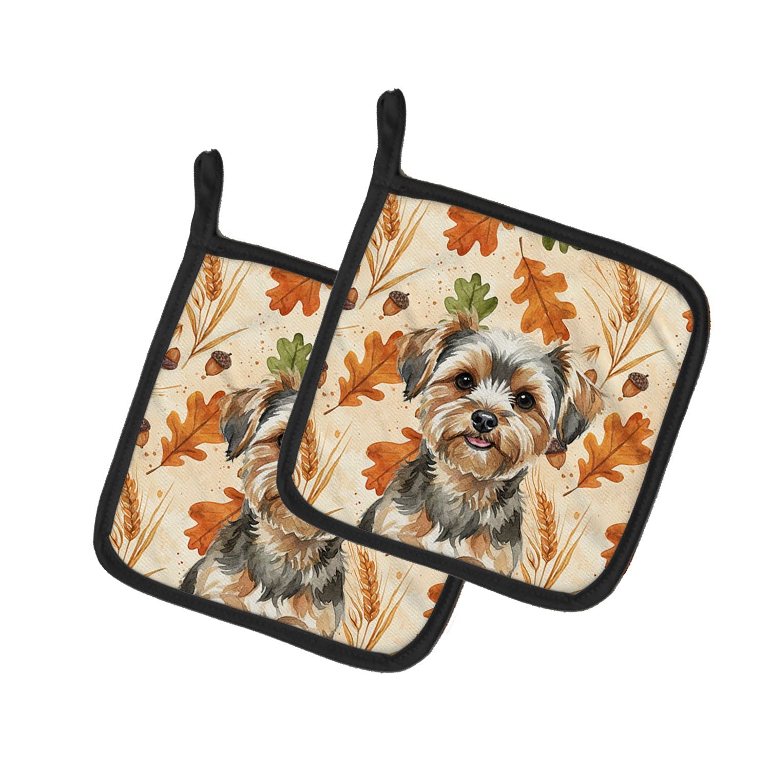Yorkiepoo Heirloom Fall Pair of Pot Holders Pair 7.5x7.5 Quilted Insulated Hot Pads Decorative Kitchen Gift Made in USA