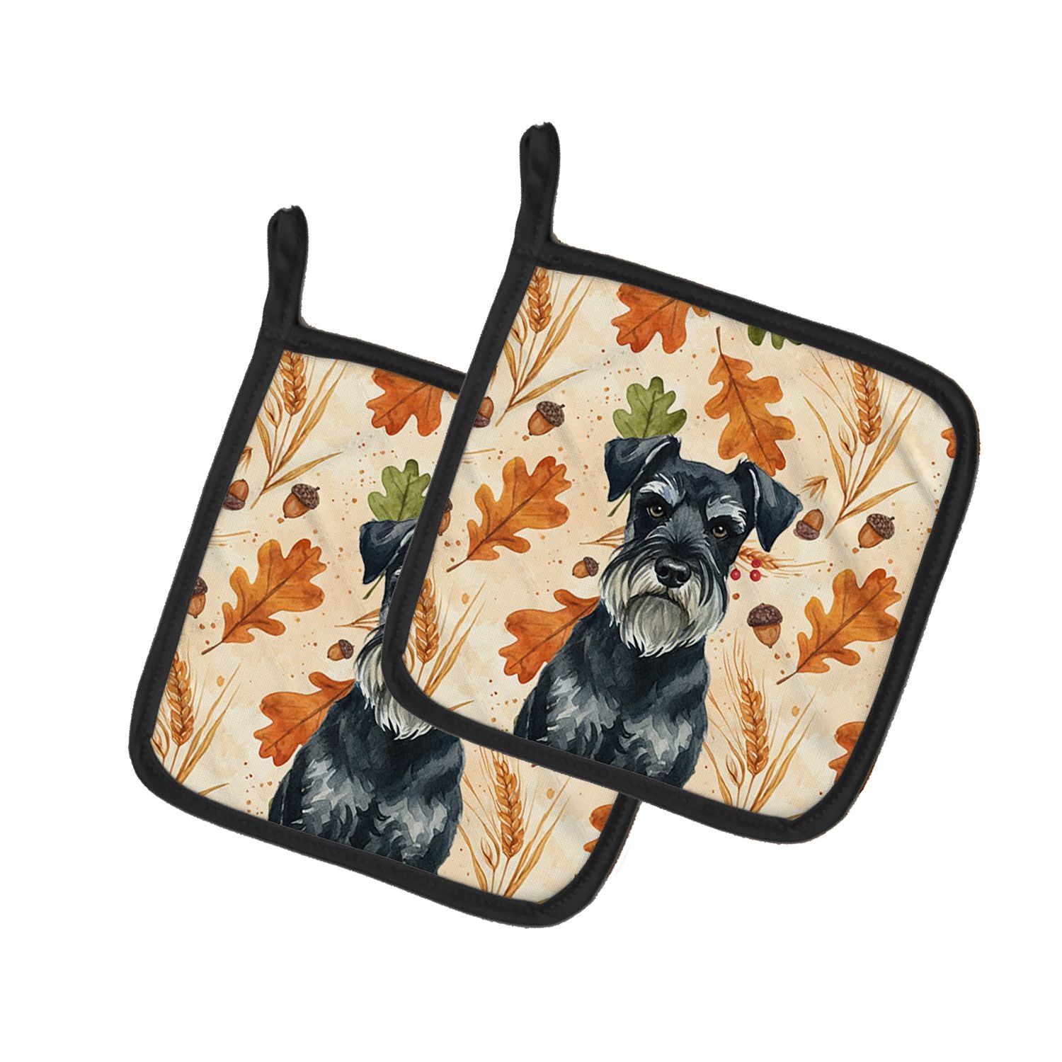 Standard Schnauzer Heirloom Fall Pair of Pot Holders Pair 7.5x7.5 Quilted Insulated Hot Pads Decorative Kitchen Gift Made in USA