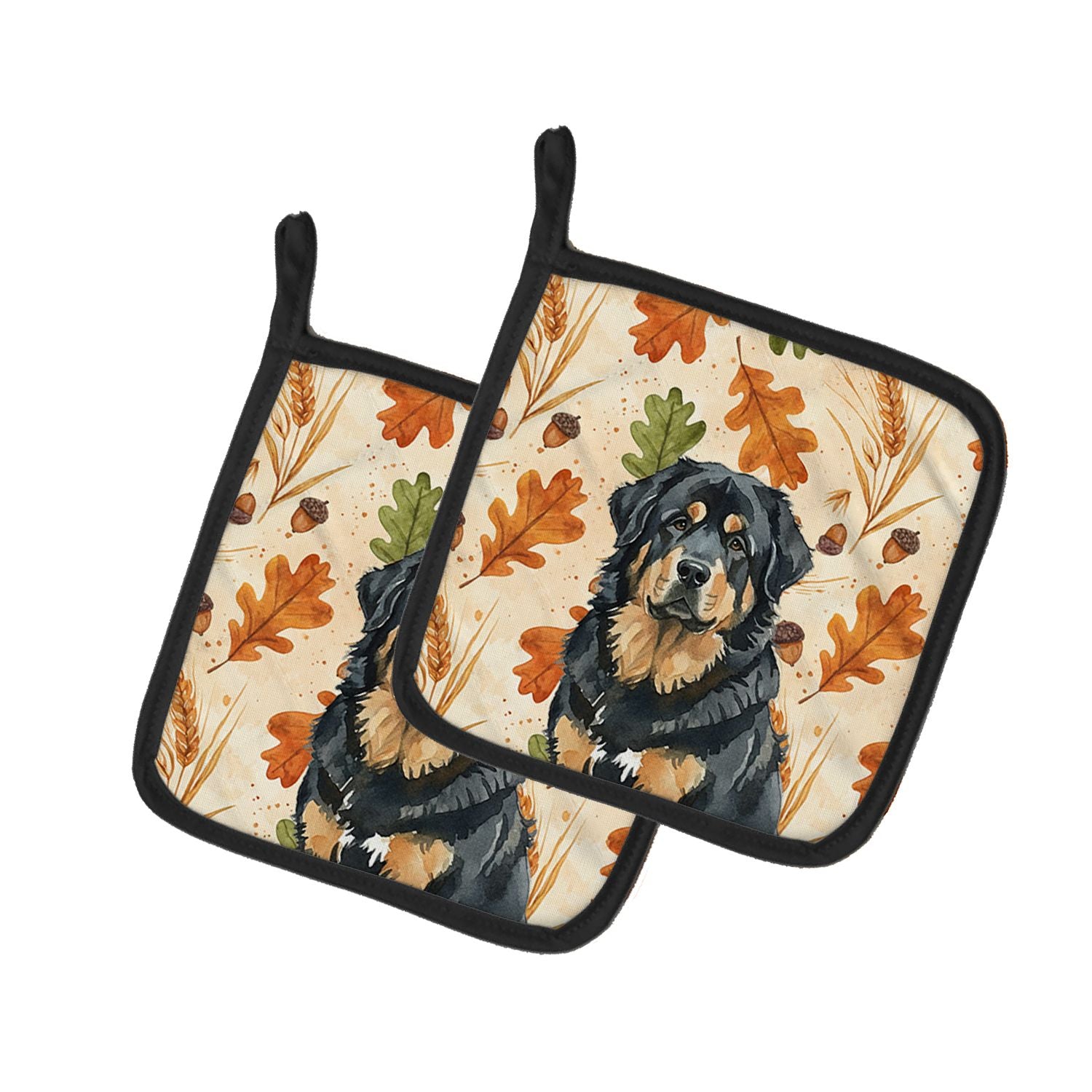 Black and Tan Tibetan Mastiff Heirloom Fall Pair of Pot Holders Pair 7.5x7.5 Quilted Insulated Hot Pads Decorative Kitchen Gift 