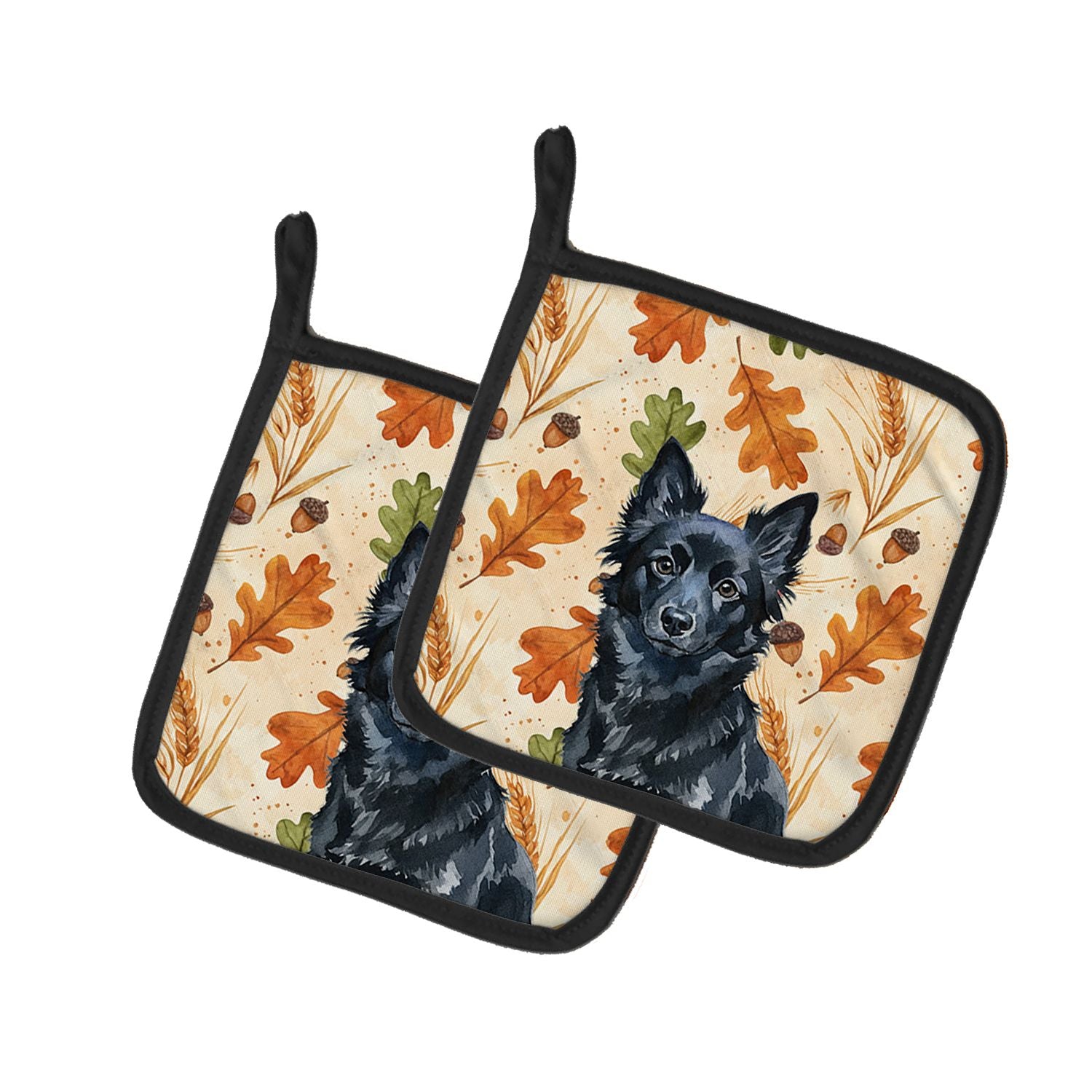 Schipperke Heirloom Fall Pair of Pot Holders Pair 7.5x7.5 Quilted Insulated Hot Pads Decorative Kitchen Gift Made in USA