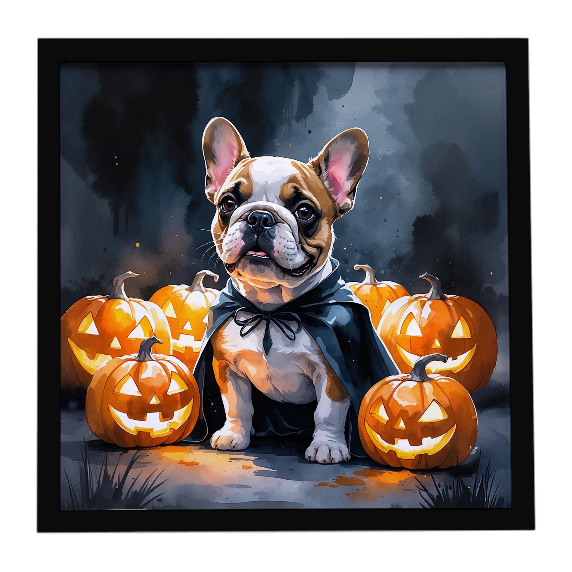 French Bulldog Puppy Halloween Framed Metal Print Bathroom, Kitchen, Office, Home Decor Wall Art Ready to Hang, Square, 8X8