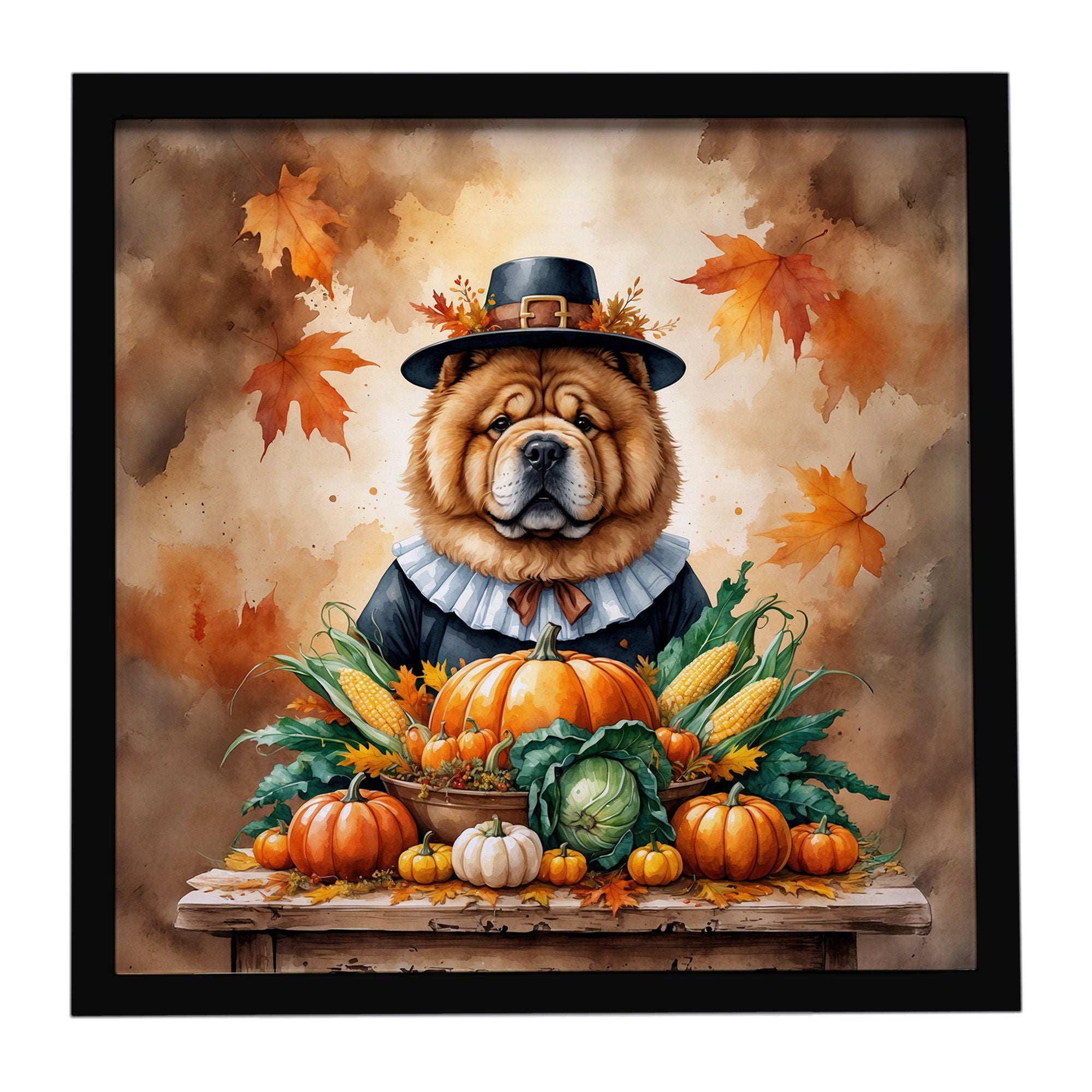 Chow Chow Thanksgiving Framed Metal Print Bathroom, Kitchen, Office, Home Decor Wall Art Ready to Hang, Square, 8X8