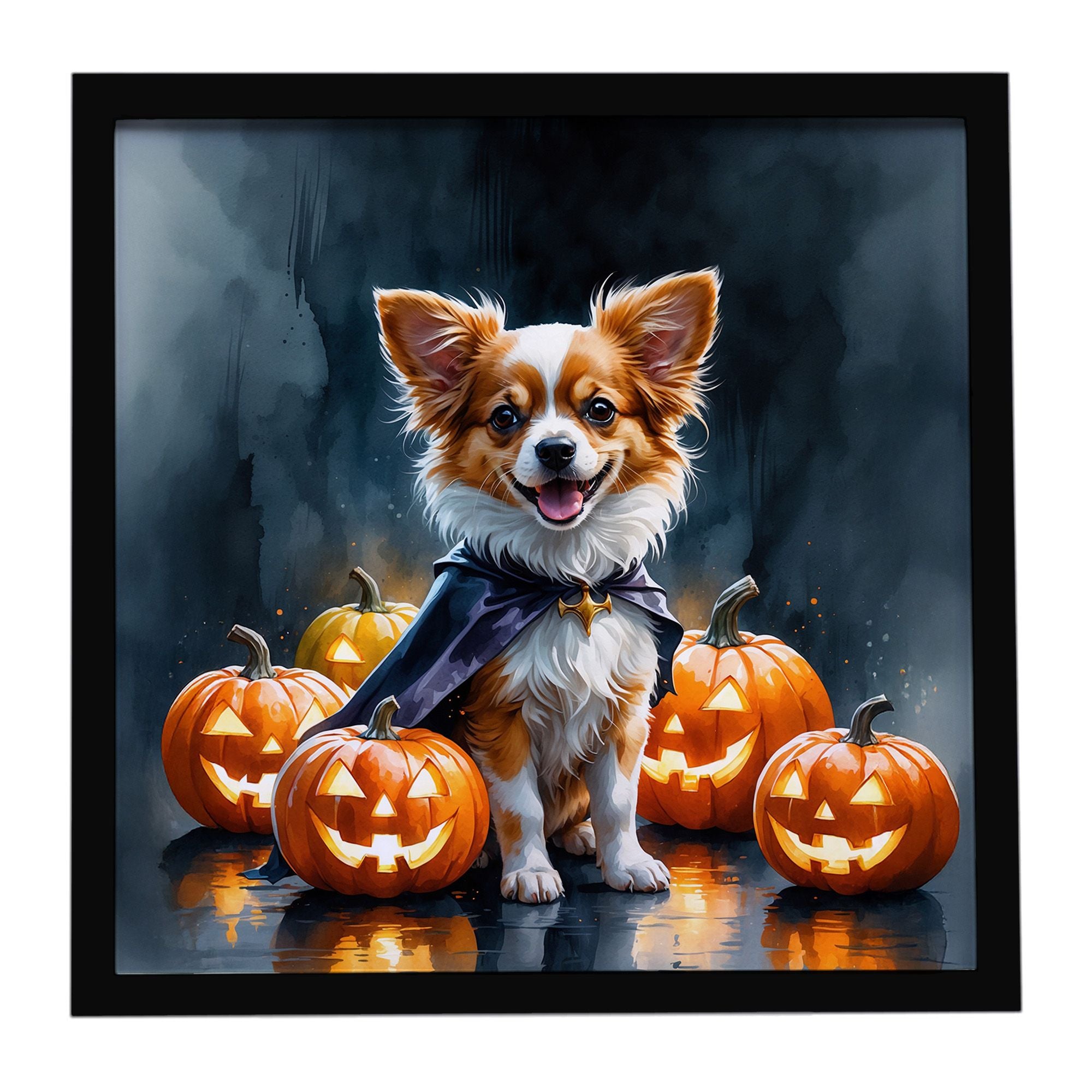 Papillon Puppy Halloween Framed Metal Print Bathroom, Kitchen, Office, Home Decor Wall Art Ready to Hang, Square, 8X8