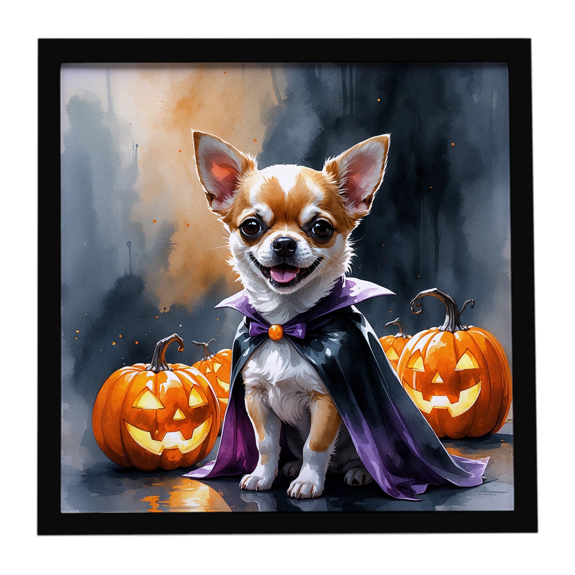 Chihuahua Puppy Halloween Framed Metal Print Bathroom, Kitchen, Office, Home Decor Wall Art Ready to Hang, Square, 8X8