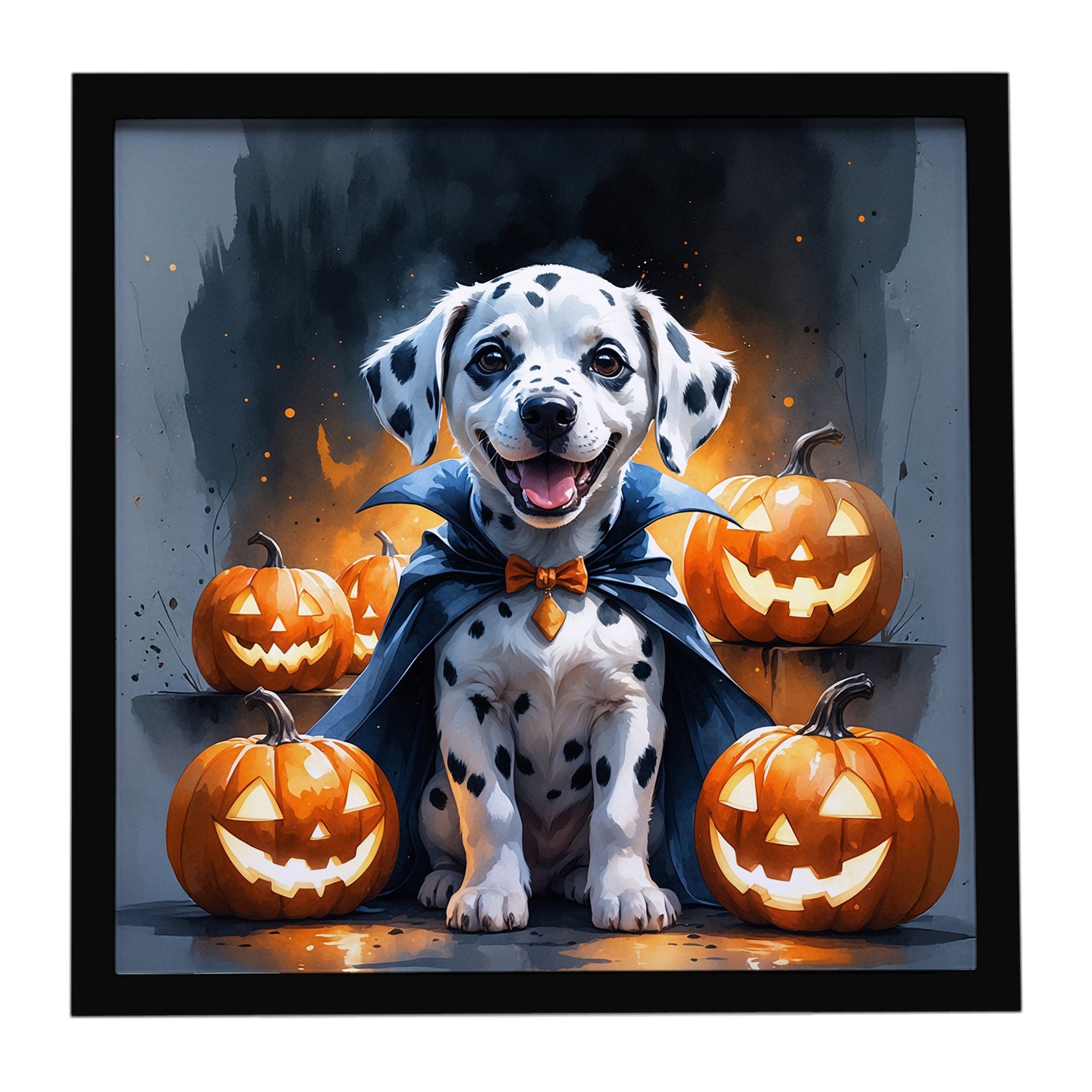 Dalmatian Puppy Halloween Framed Metal Print Bathroom, Kitchen, Office, Home Decor Wall Art Ready to Hang, Square, 8X8