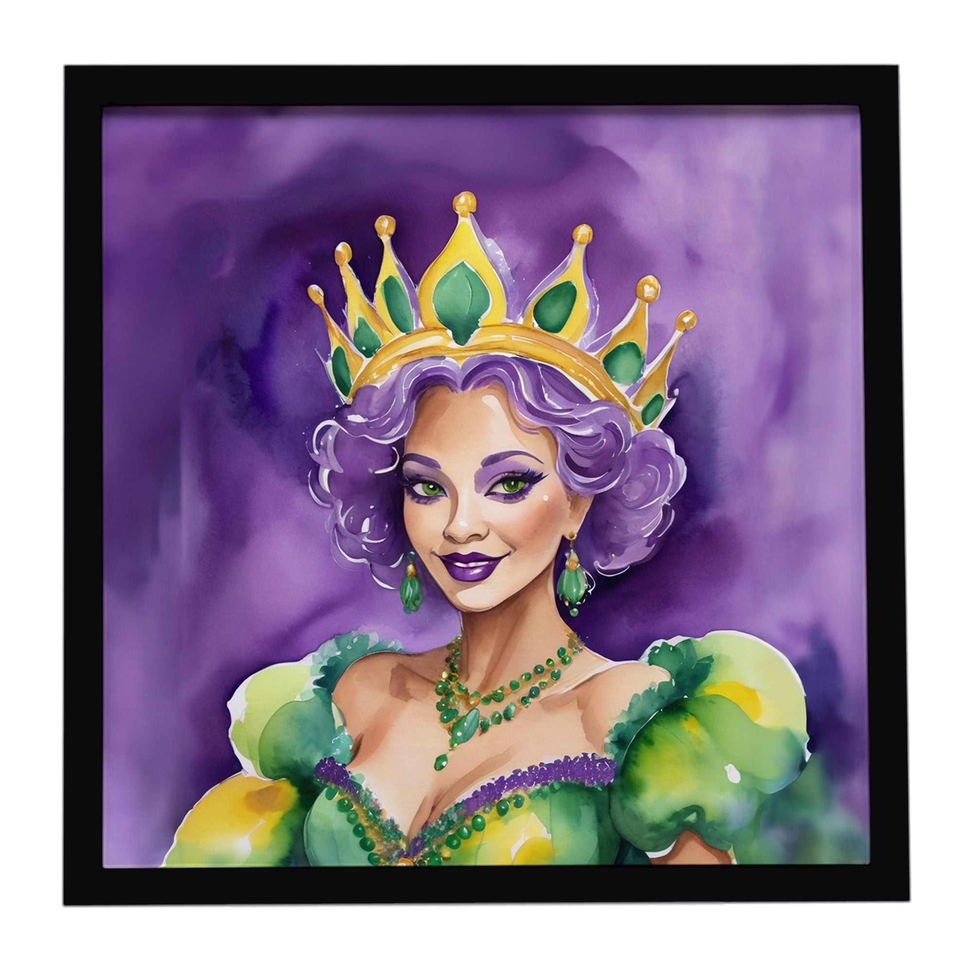 Queen of Mardi Gras Framed Metal Print Bathroom, Kitchen, Office, Home Decor Wall Art Ready to Hang, Square, 8X8