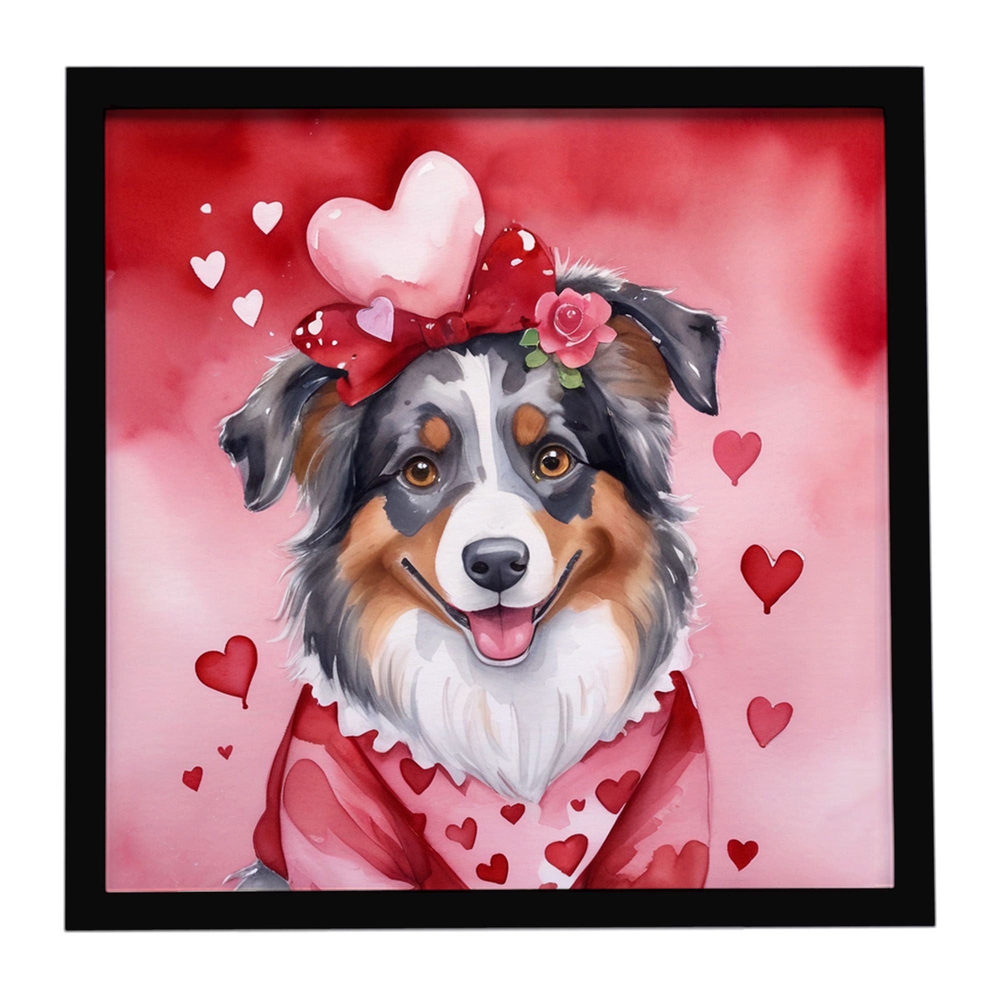 Australian Shepherd My Valentine Framed Metal Print Bathroom, Kitchen, Office, Home Decor Wall Art Ready to Hang, Square, 8X8