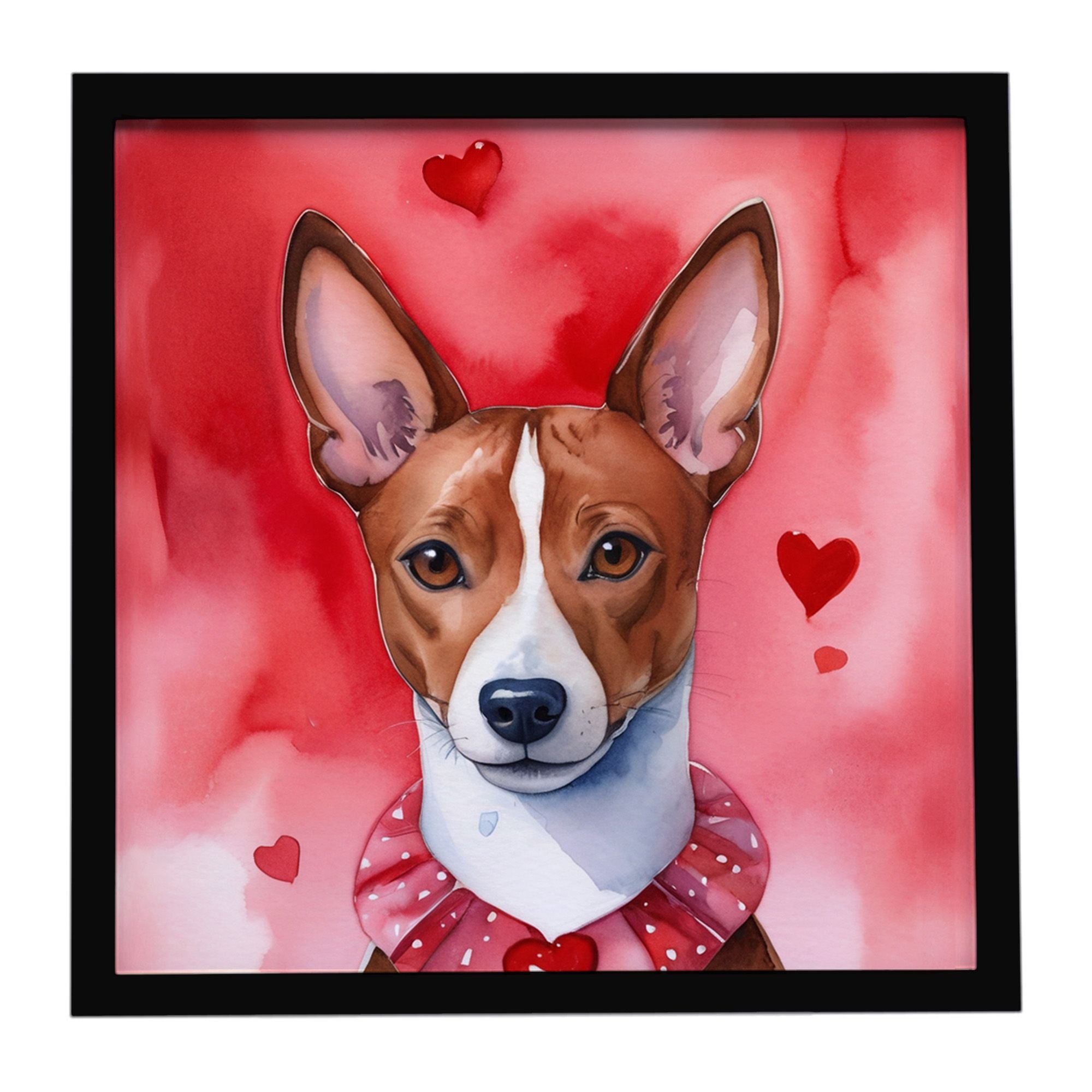 Basenji My Valentine Framed Metal Print Bathroom, Kitchen, Office, Home Decor Wall Art Ready to Hang, Square, 8X8