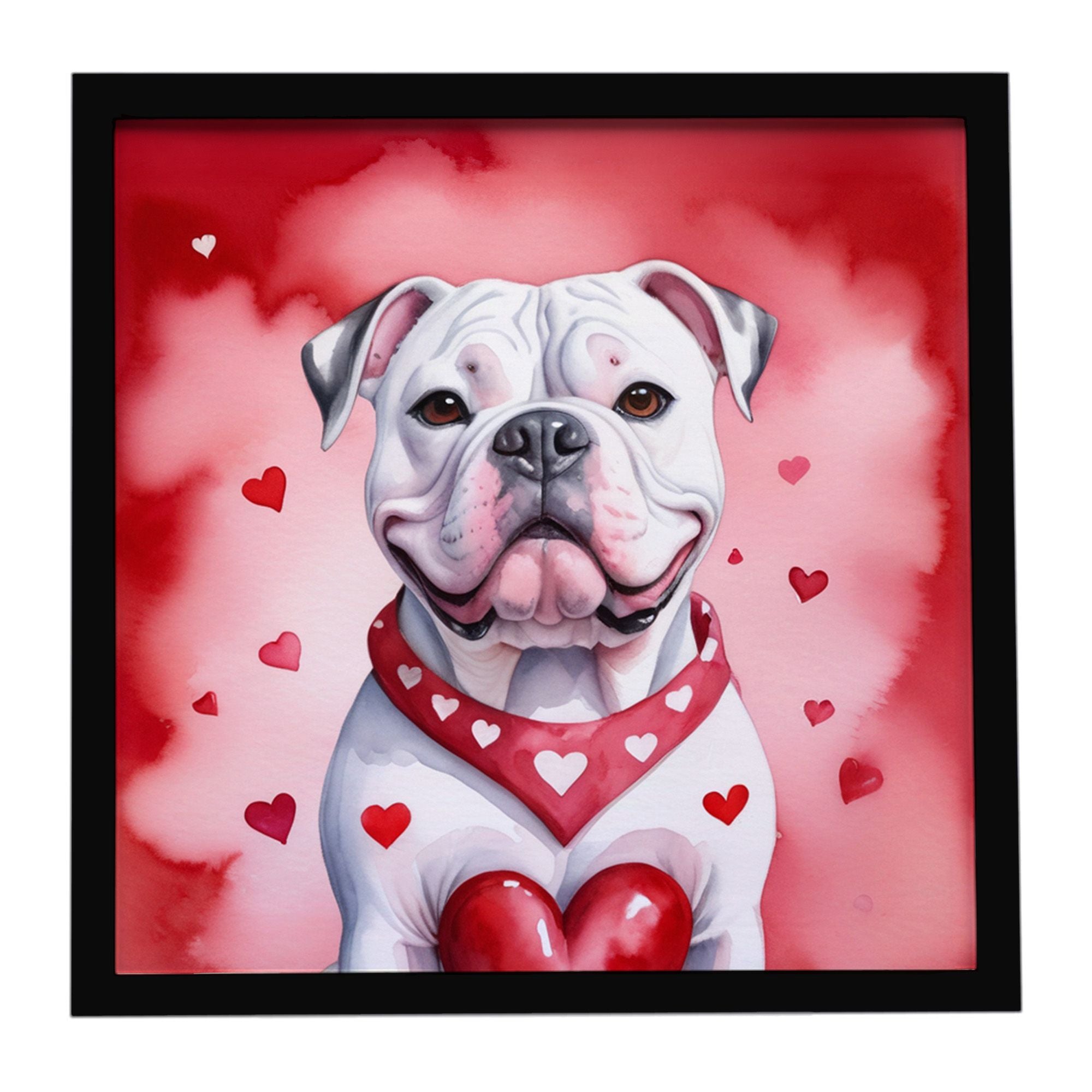 American Bulldog My Valentine Framed Metal Print Bathroom, Kitchen, Office, Home Decor Wall Art Ready to Hang, Square, 8X8