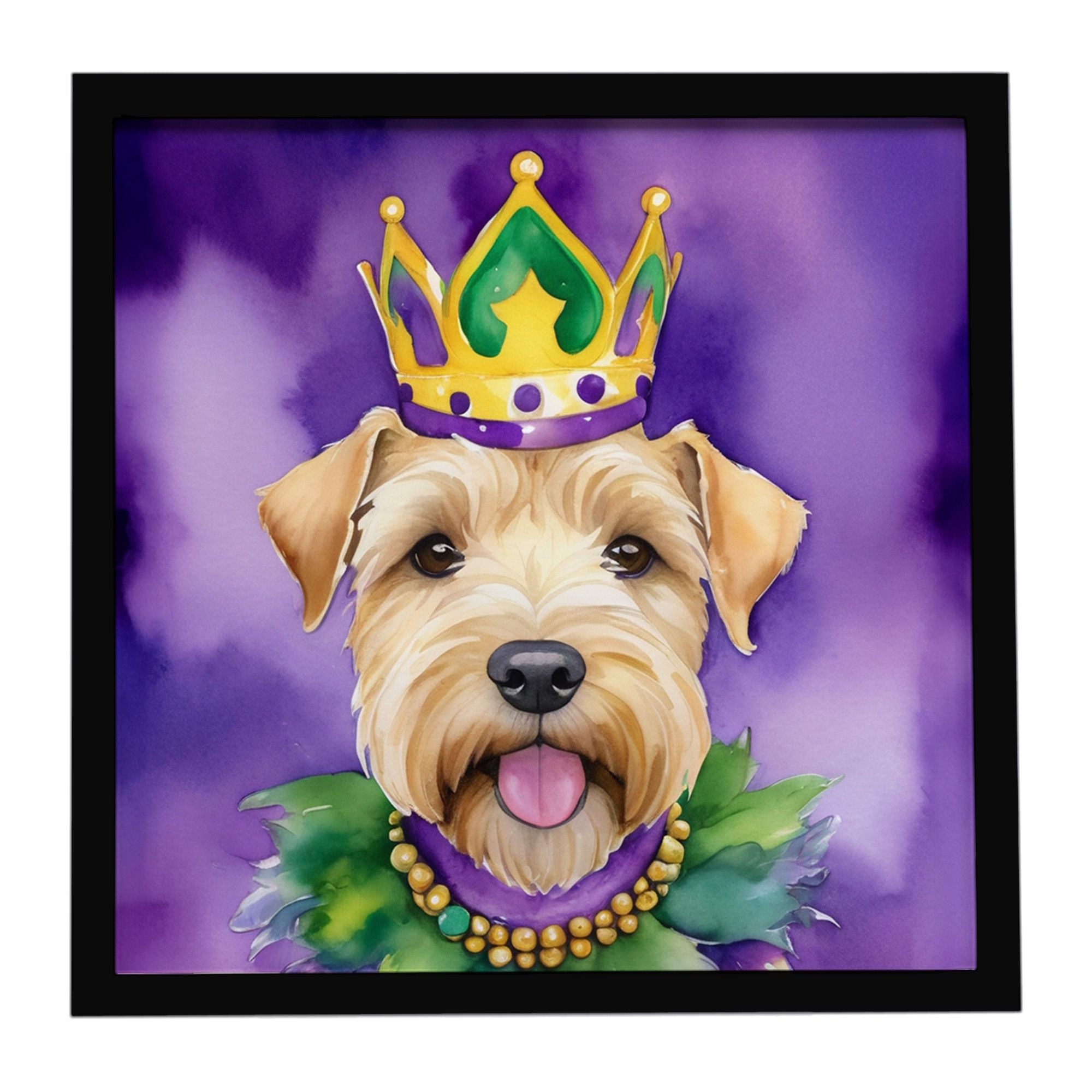 Wheaten Terrier King of Mardi Gras Framed Metal Print Bathroom, Kitchen, Office, Home Decor Wall Art Ready to Hang, Square, 8X8