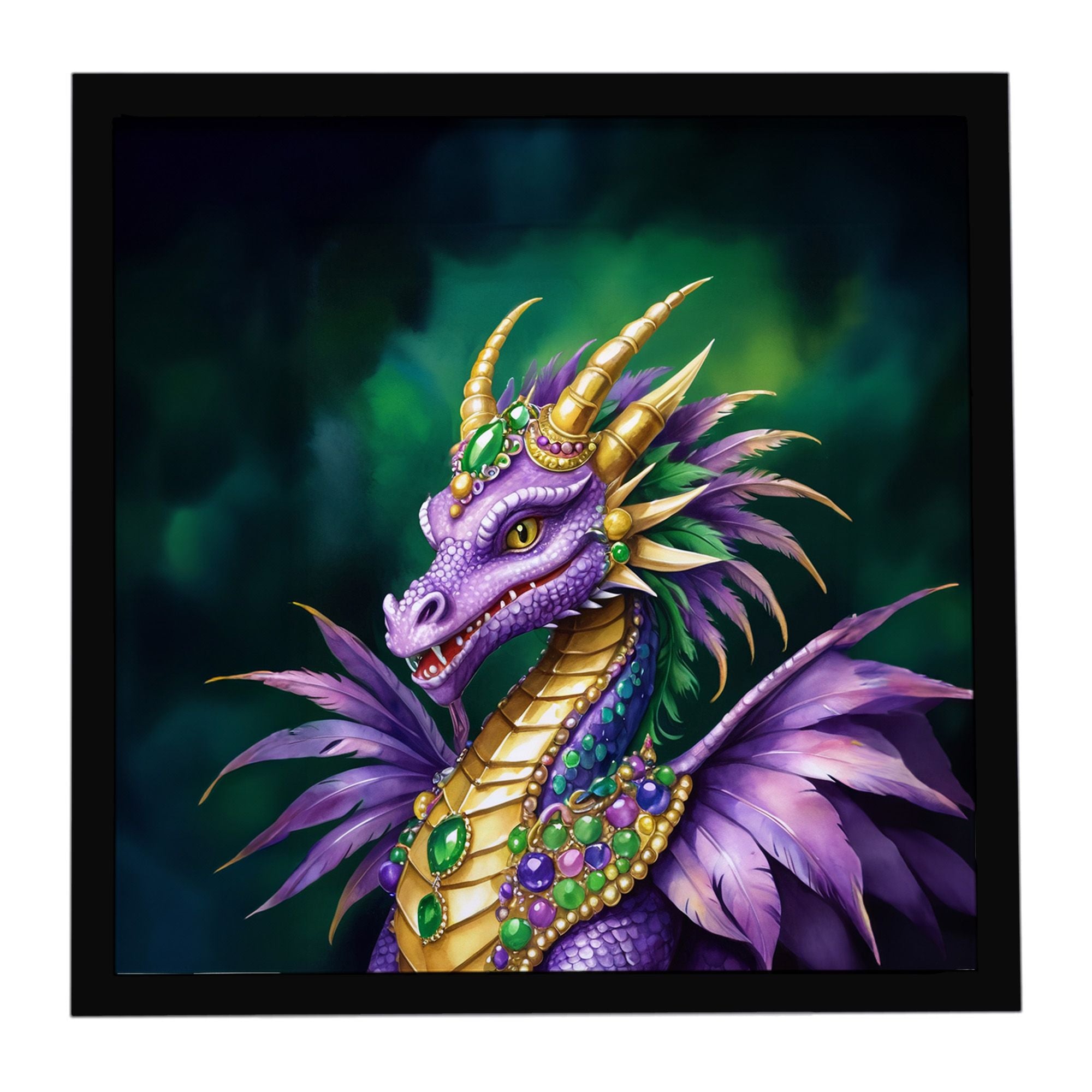 Dragon King of Mardi Gras Framed Metal Print Bathroom, Kitchen, Office, Home Decor Wall Art Ready to Hang, Square, 8X8
