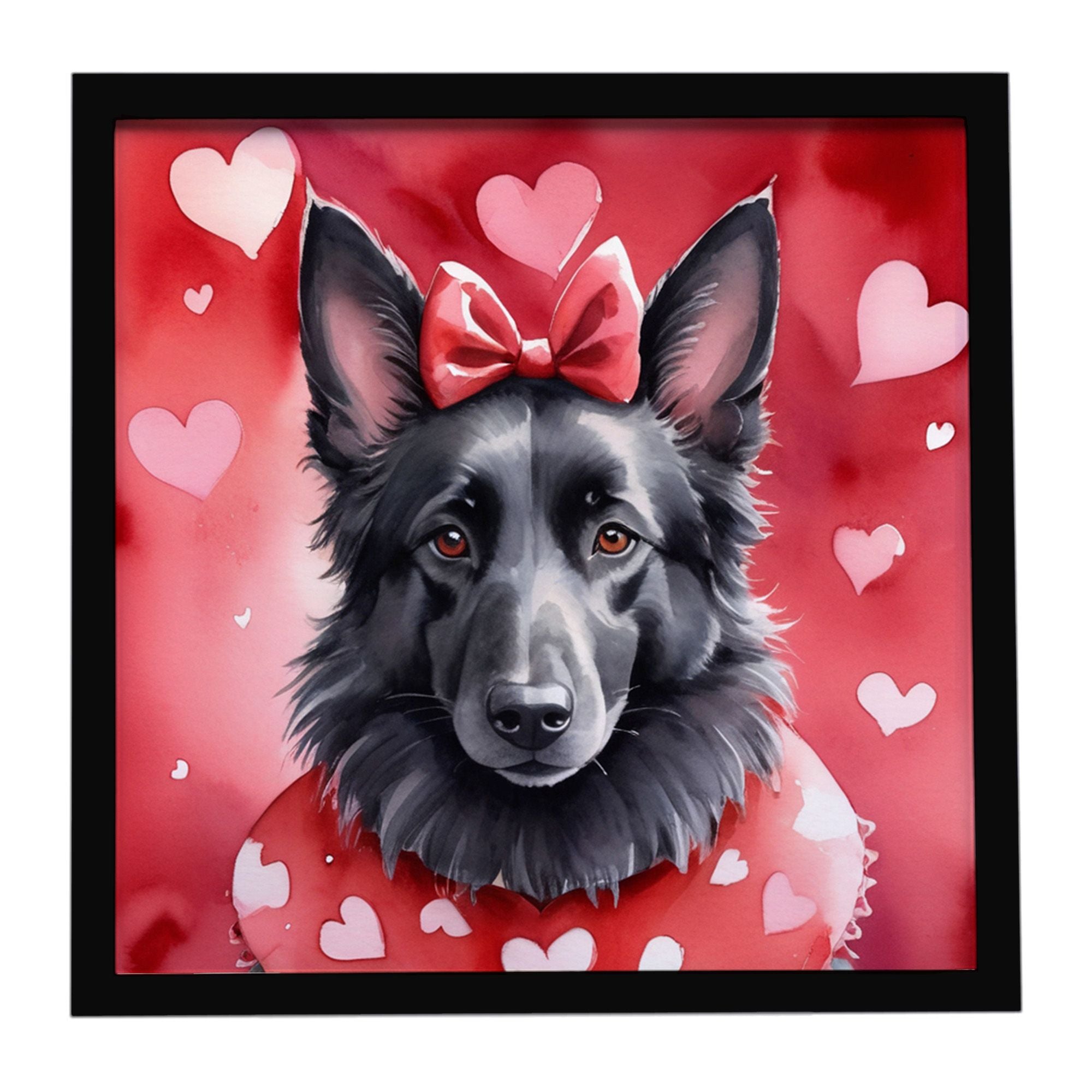 Belgian Sheepdog My Valentine Framed Metal Print Bathroom, Kitchen, Office, Home Decor Wall Art Ready to Hang, Square, 8X8