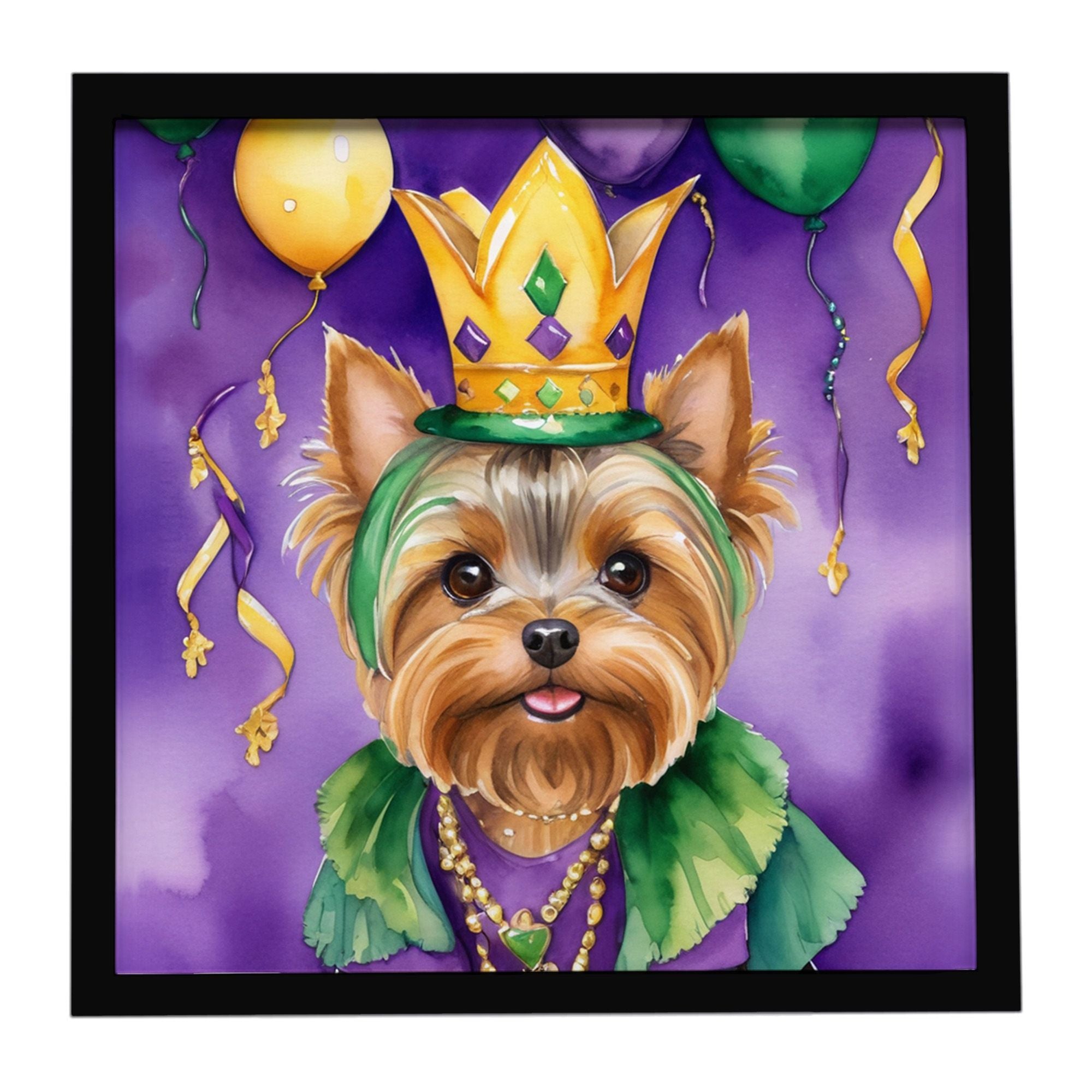 Yorkshire Terrier King of Mardi Gras Framed Metal Print Bathroom, Kitchen, Office, Home Decor Wall Art Ready to Hang, Square, 8X