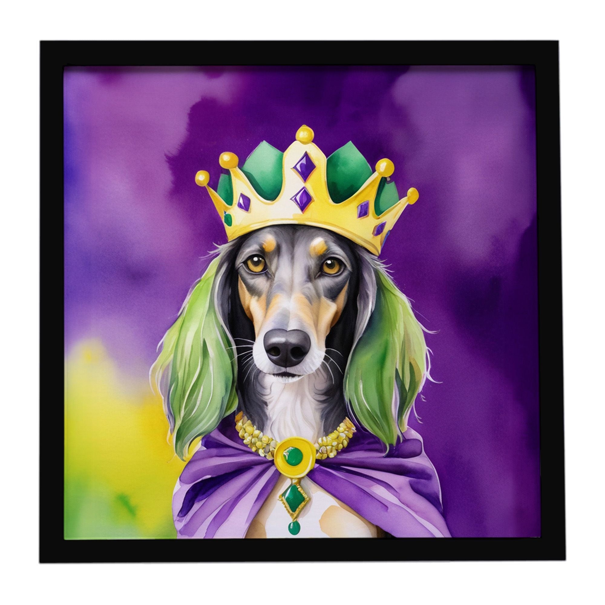 Saluki King of Mardi Gras Framed Metal Print Bathroom, Kitchen, Office, Home Decor Wall Art Ready to Hang, Square, 8X8