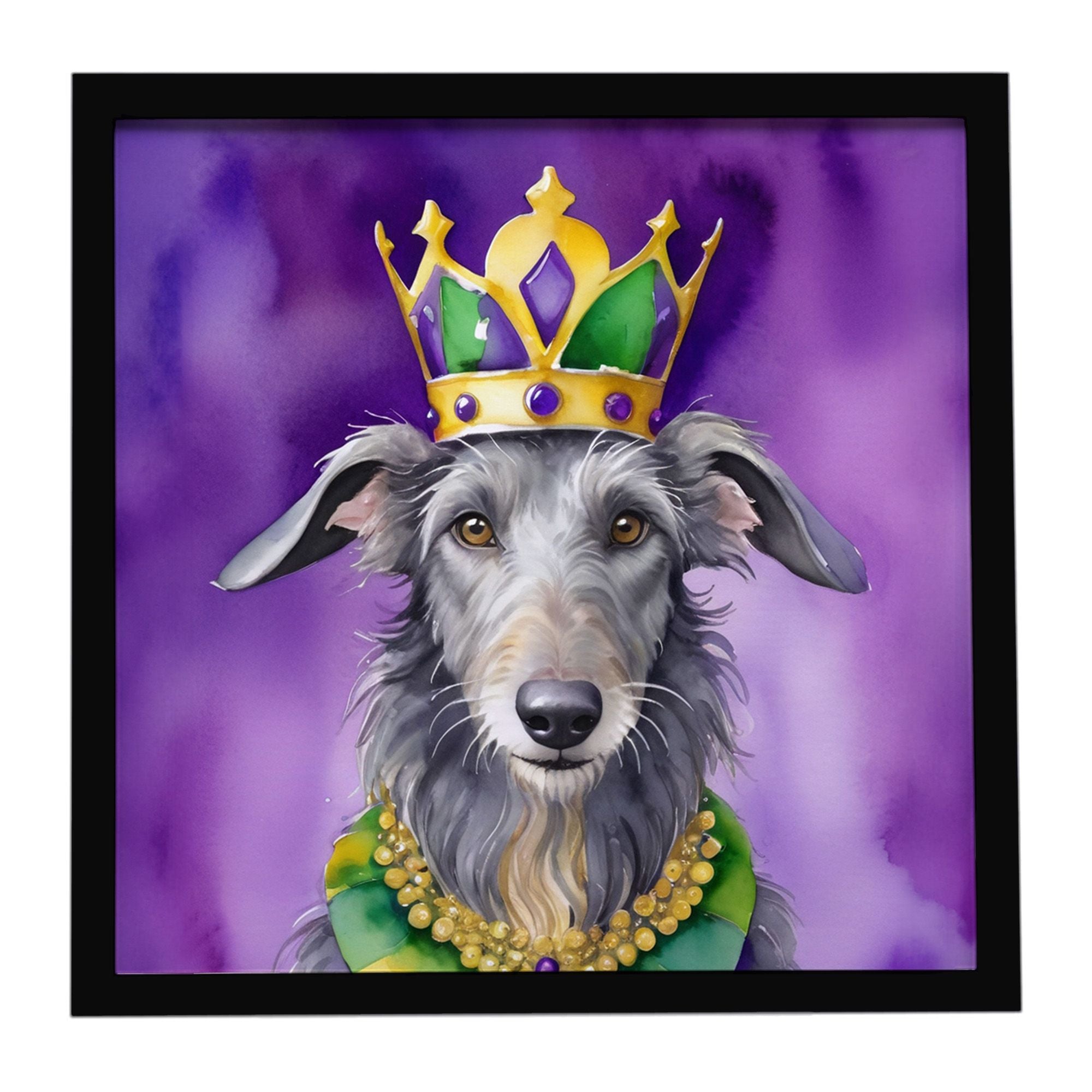 Scottish Deerhound King of Mardi Gras Framed Metal Print Bathroom, Kitchen, Office, Home Decor Wall Art Ready to Hang, Square, 8