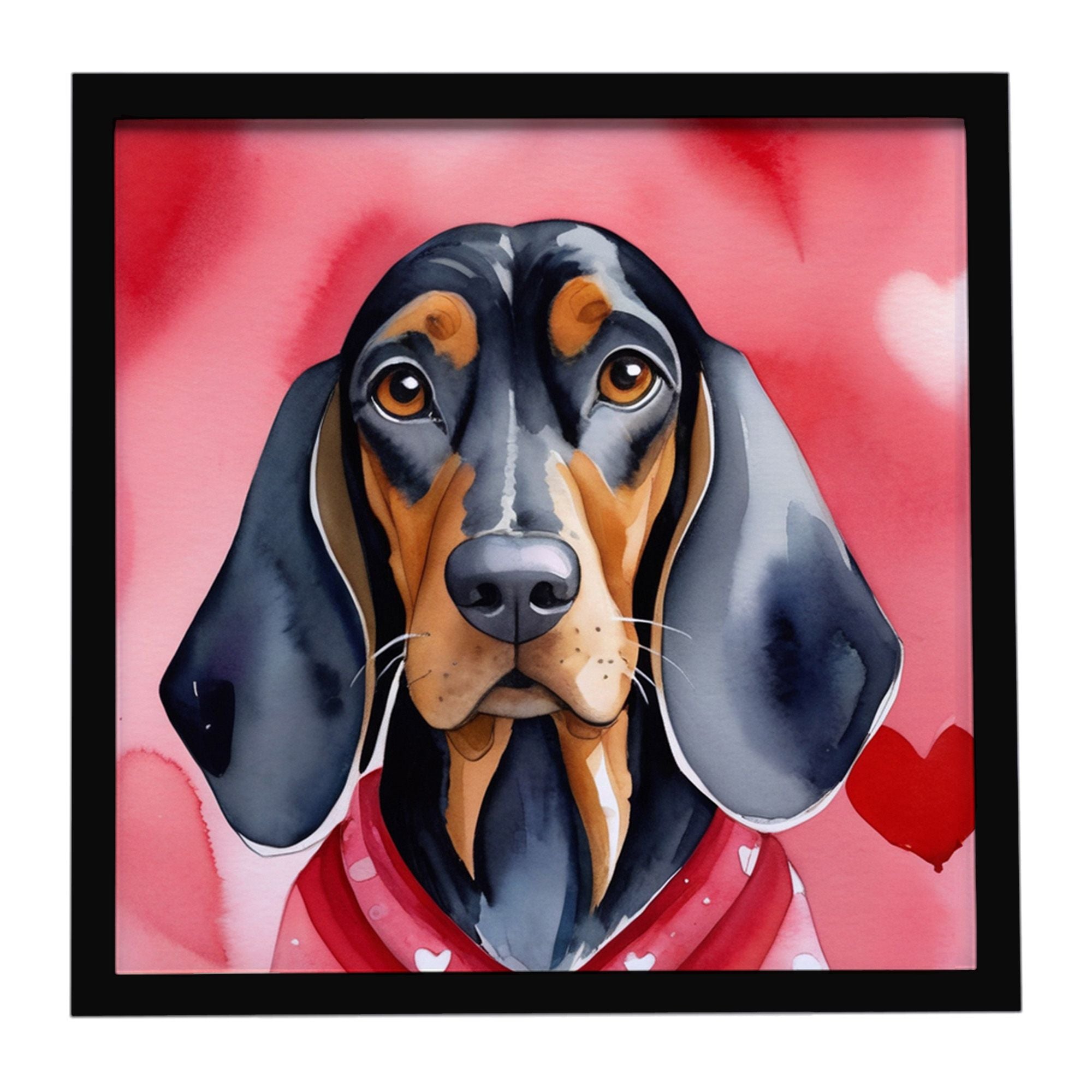 Black and Tan Coonhound My Valentine Framed Metal Print Bathroom, Kitchen, Office, Home Decor Wall Art Ready to Hang, Square, 8X