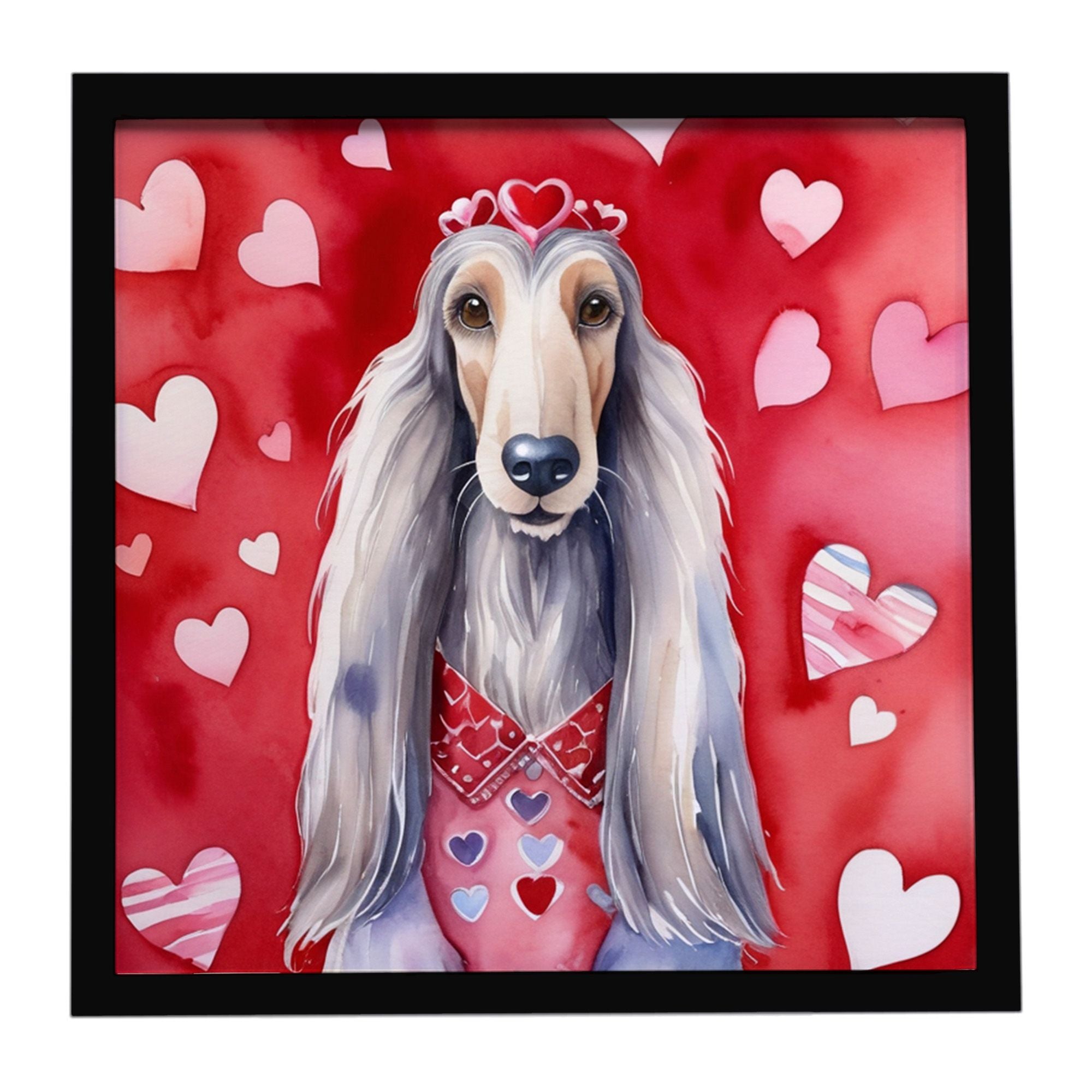 Afghan Hound My Valentine Framed Metal Print Bathroom, Kitchen, Office, Home Decor Wall Art Ready to Hang, Square, 8X8