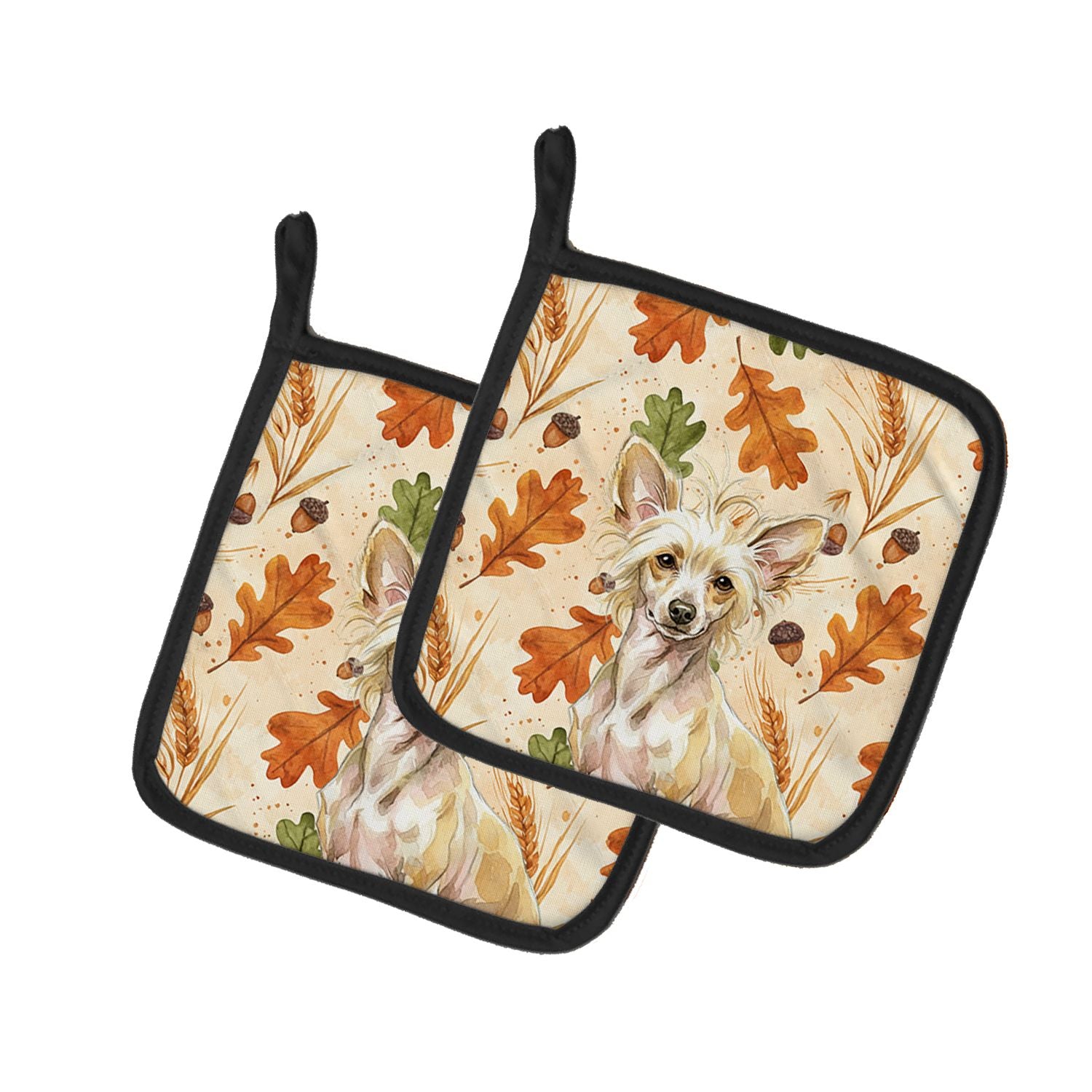 Hairless Palomino Chinese Crested Heirloom Fall Pair of Pot Holders Pair 7.5x7.5 Quilted Insulated Hot Pads Decorative Kitchen G