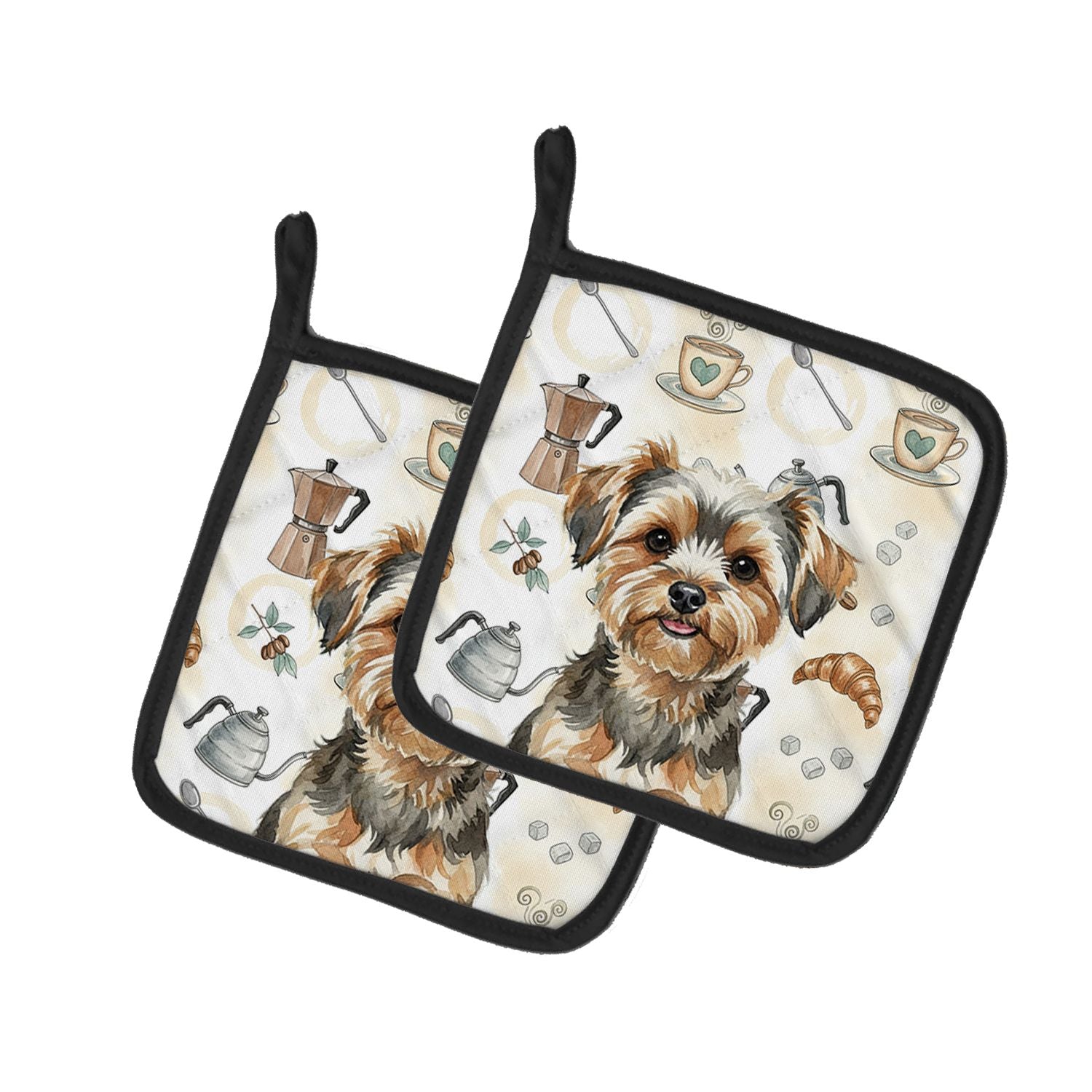 Yorkiepoo Coffee Bar Pair of Pot Holders Pair 7.5x7.5 Quilted Insulated Hot Pads Decorative Kitchen Gift Made in USA